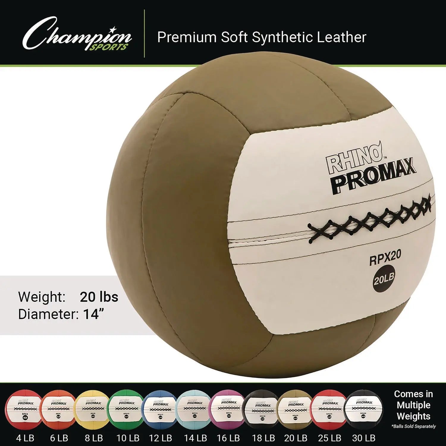 Rhino Promax Medicine Ball, 20 lb, Brown Champion Sports Flipcost