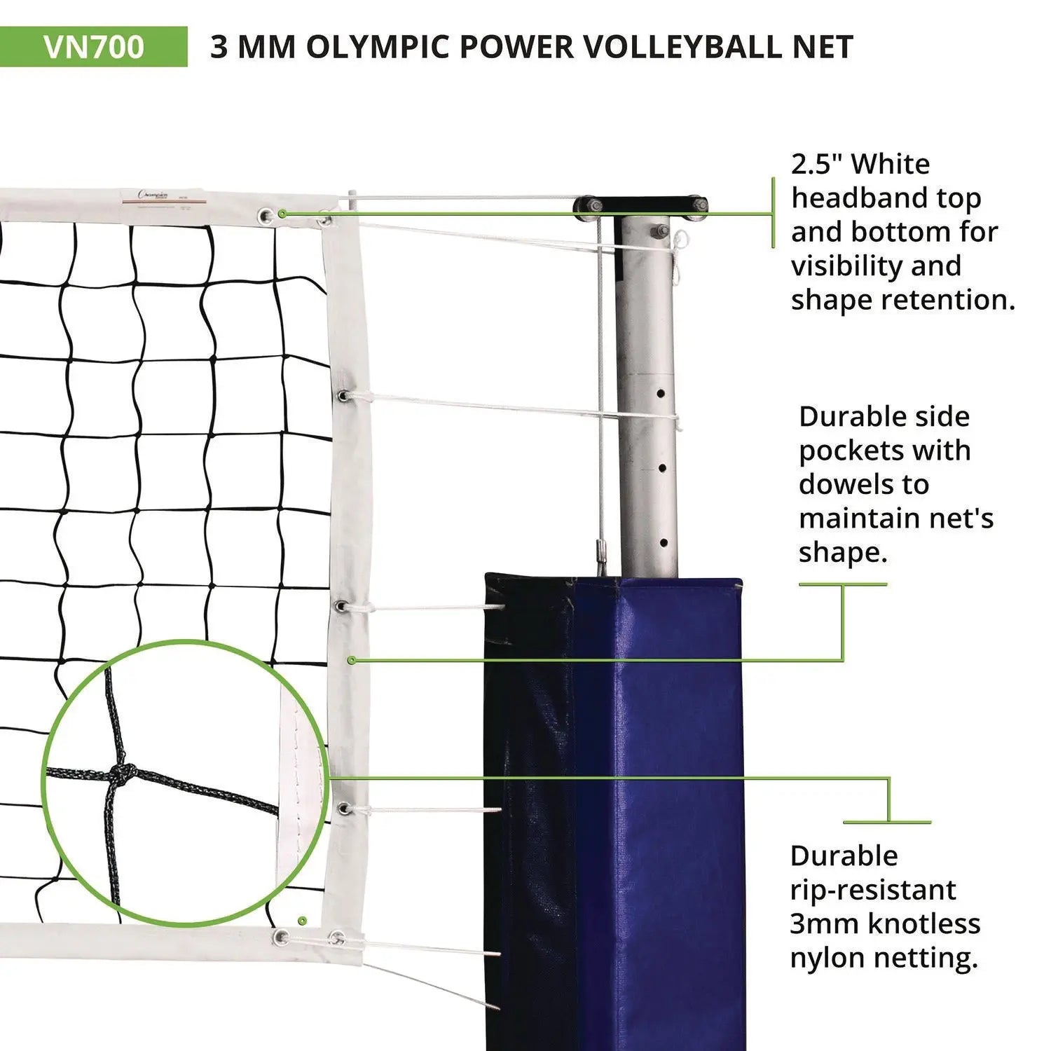 Olympic Power Volleyball Net, 32 ft x 3 ft Champion Sports Flipcost