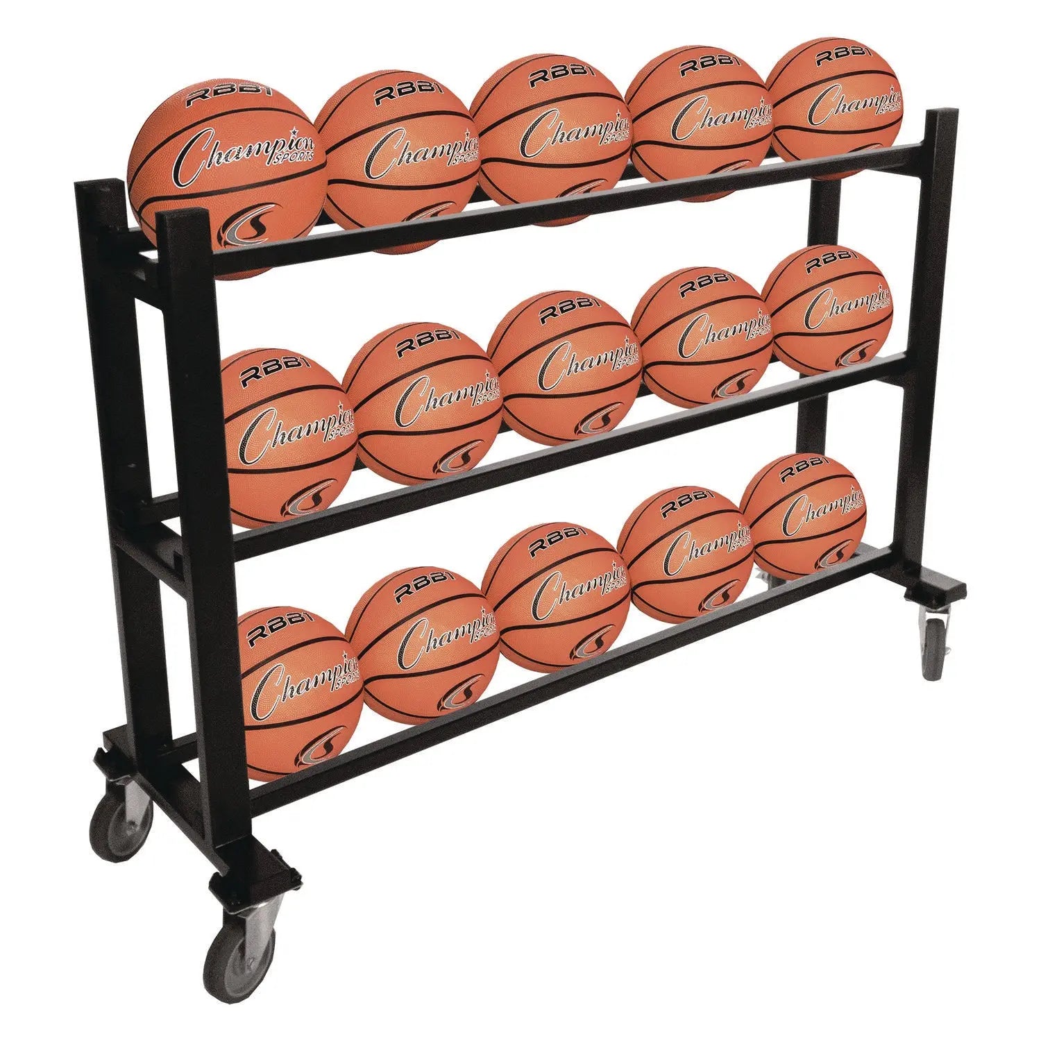 Deluxe Heavy-Duty Basketball Cart, Metal, 220 lb Capacity, 16 x 50.75 x 34.75, Black Champion Sports Flipcost