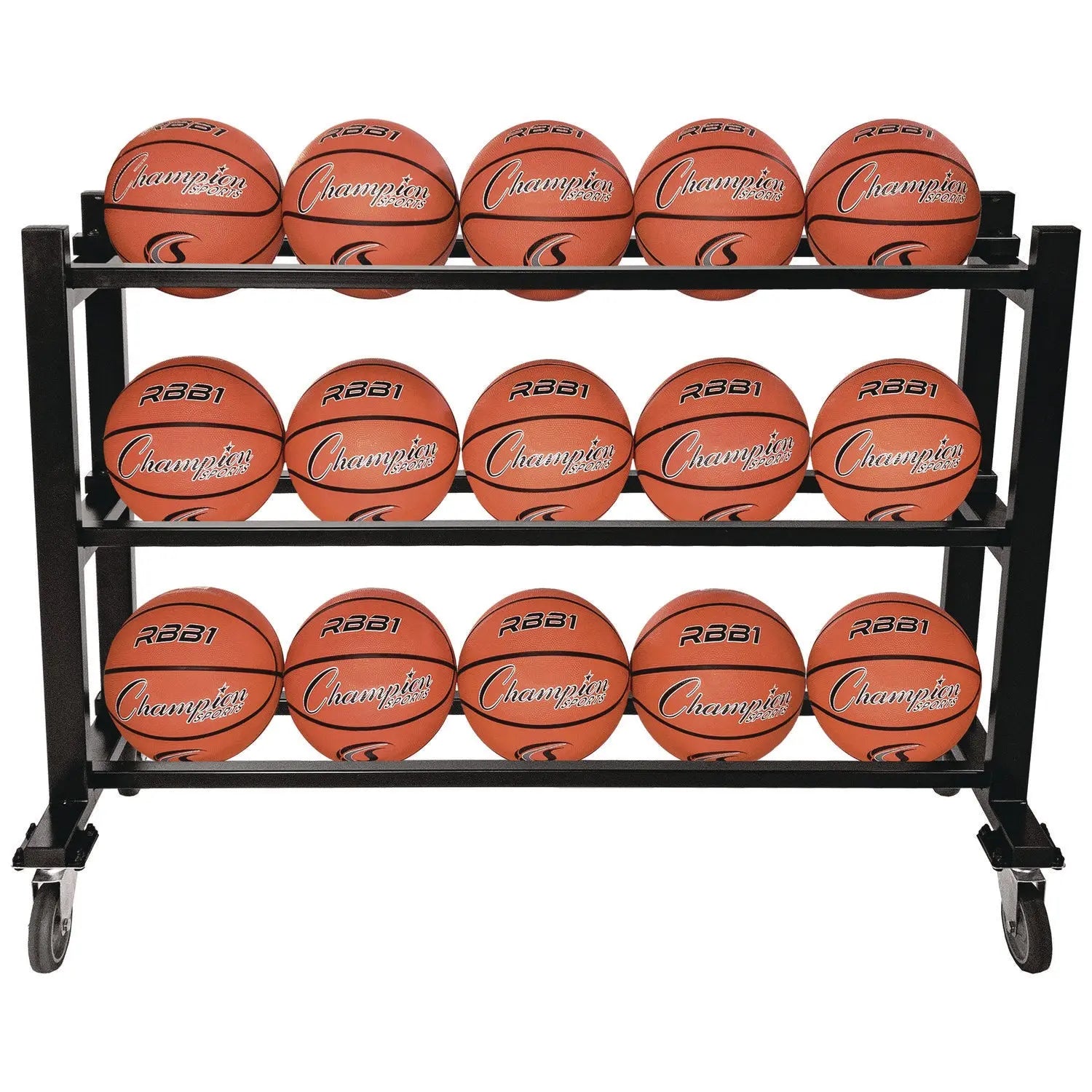 Deluxe Heavy-Duty Basketball Cart, Metal, 220 lb Capacity, 16 x 50.75 x 34.75, Black Champion Sports Flipcost