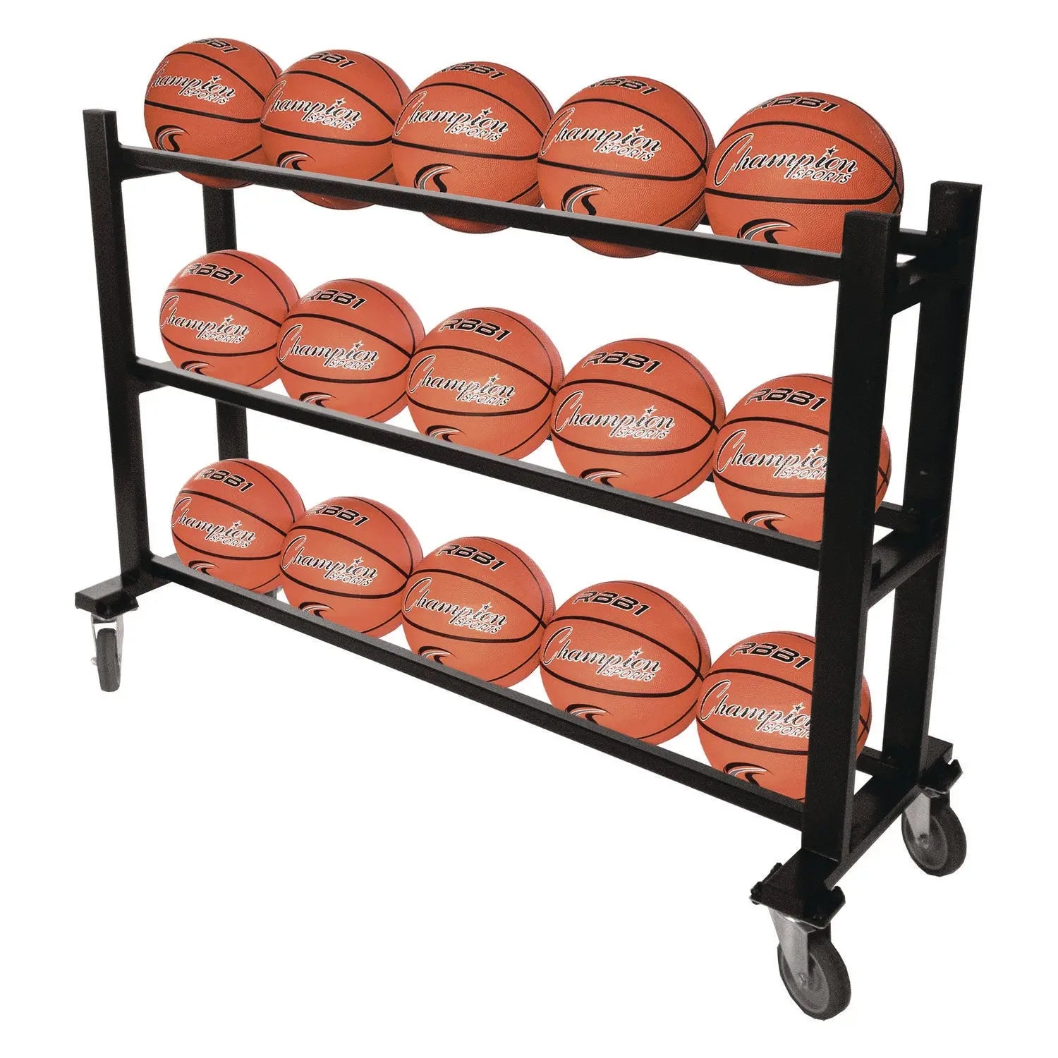 Deluxe Heavy-Duty Basketball Cart, Metal, 220 lb Capacity, 16 x 50.75 x 34.75, Black Champion Sports Flipcost