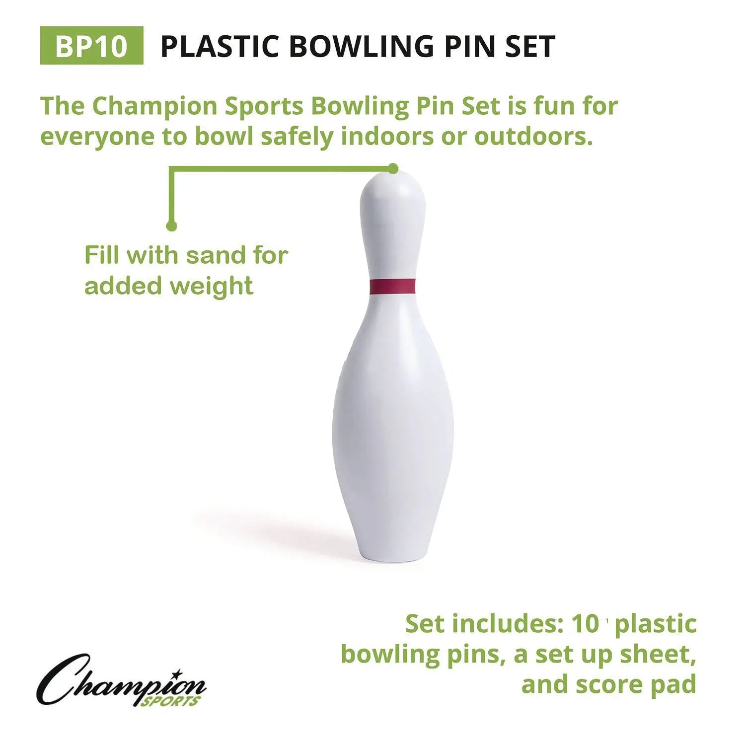 Plastic Bowling Pin Set, White, 10/Set Champion Sports Flipcost