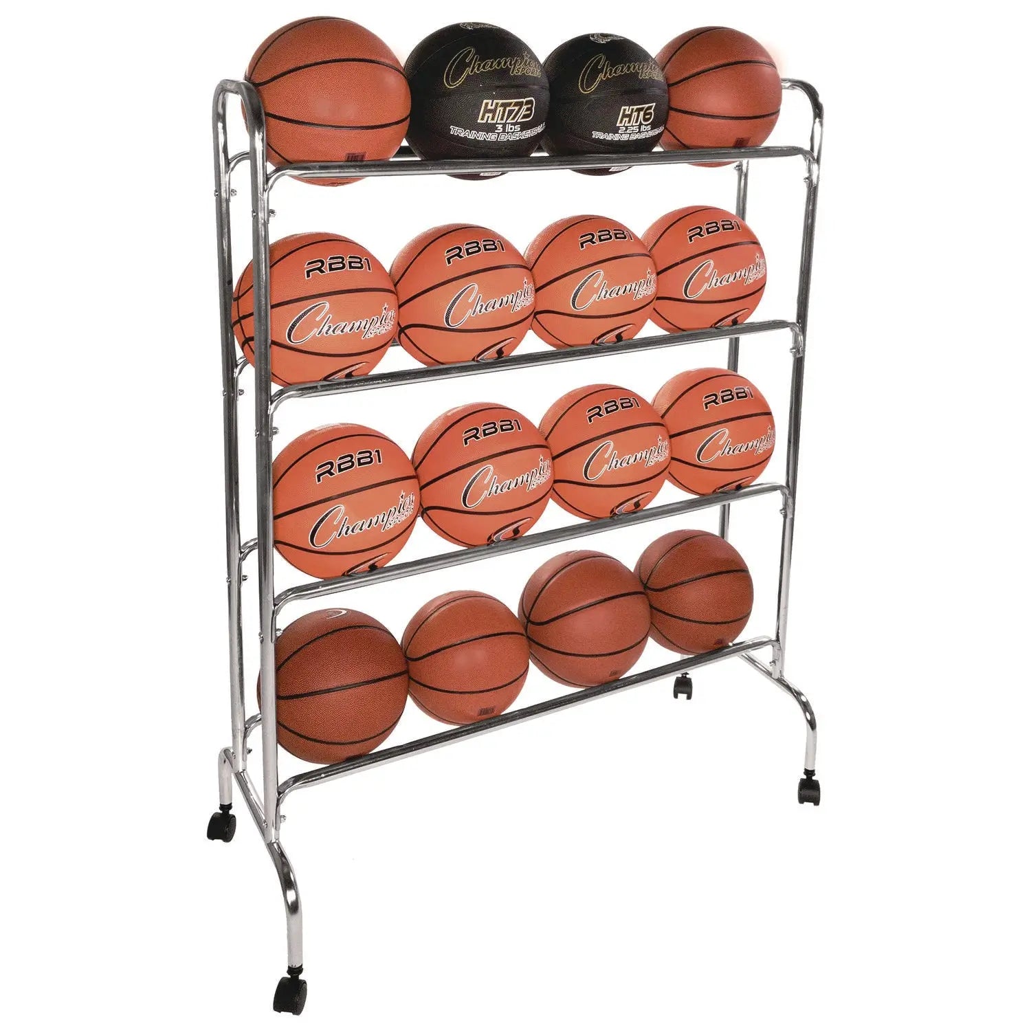 Powder-Coated Ball Cart, Metal, 132 lb Capacity, 17 x 41 x 53, Silver Champion Sports Flipcost