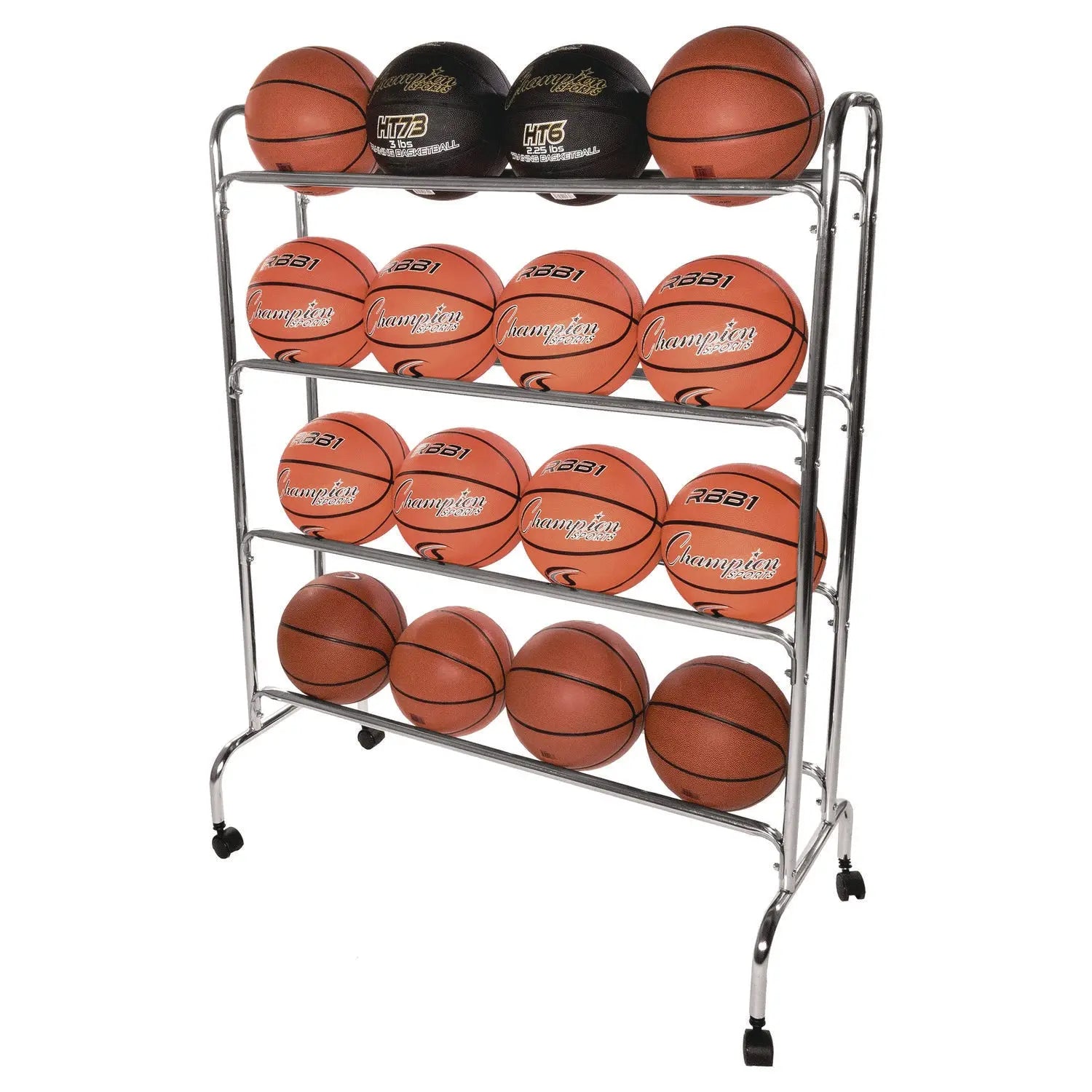 Powder-Coated Ball Cart, Metal, 132 lb Capacity, 17 x 41 x 53, Silver Champion Sports Flipcost