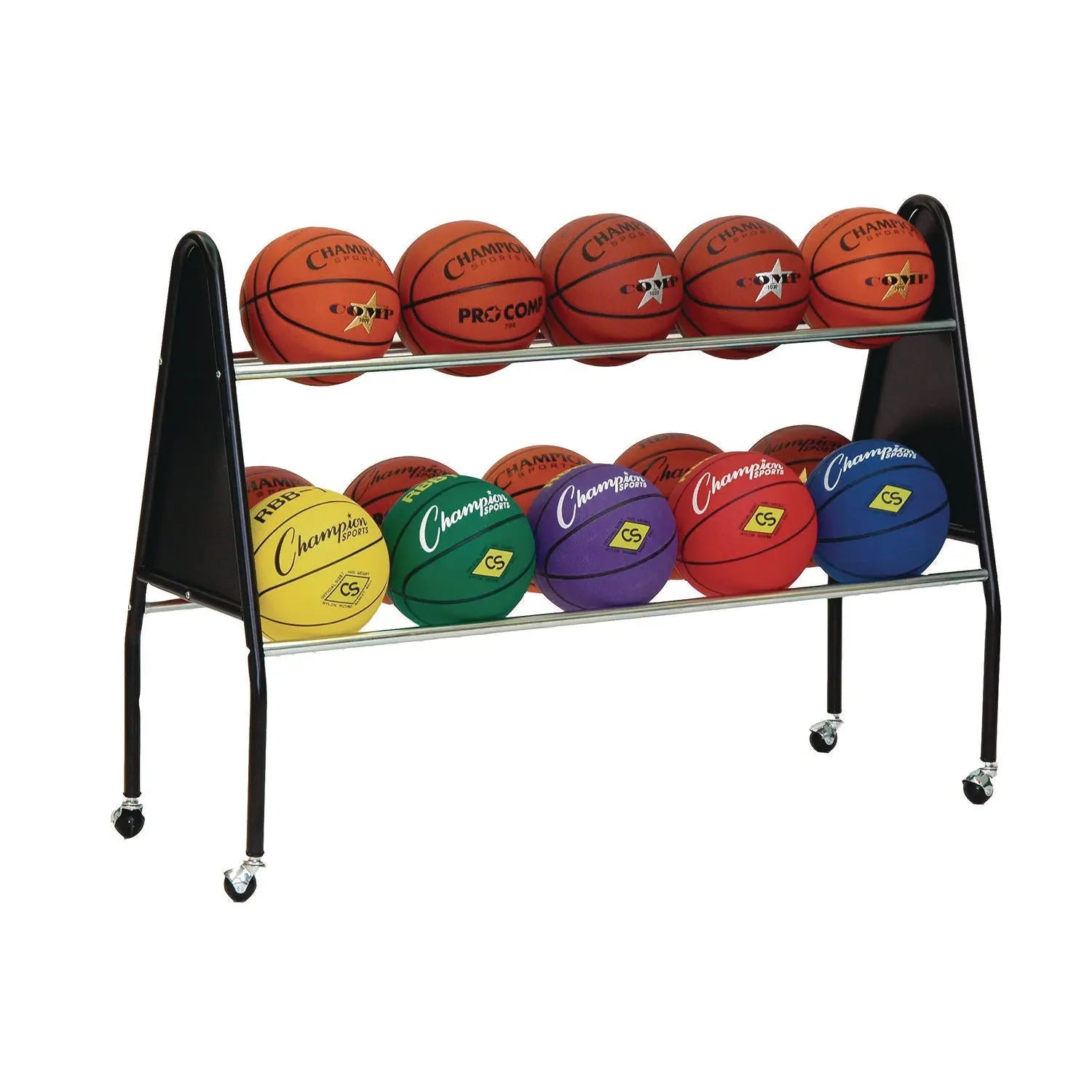 Heavy-Duty Ball Cart, Metal, 132 lb Capacity, 18 x 51 x 38, Black Champion Sports Flipcost