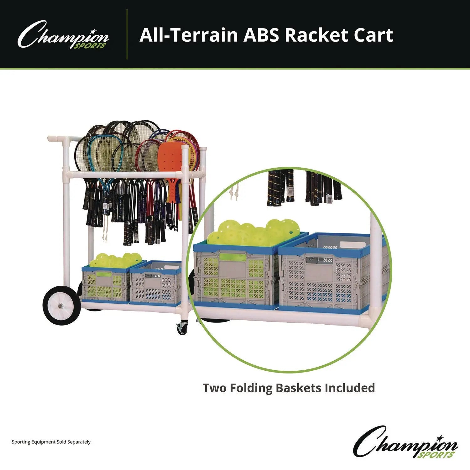 All-Terrain ABS Racket Cart, 20" Wide x 33" Long, White Champion Sports Flipcost