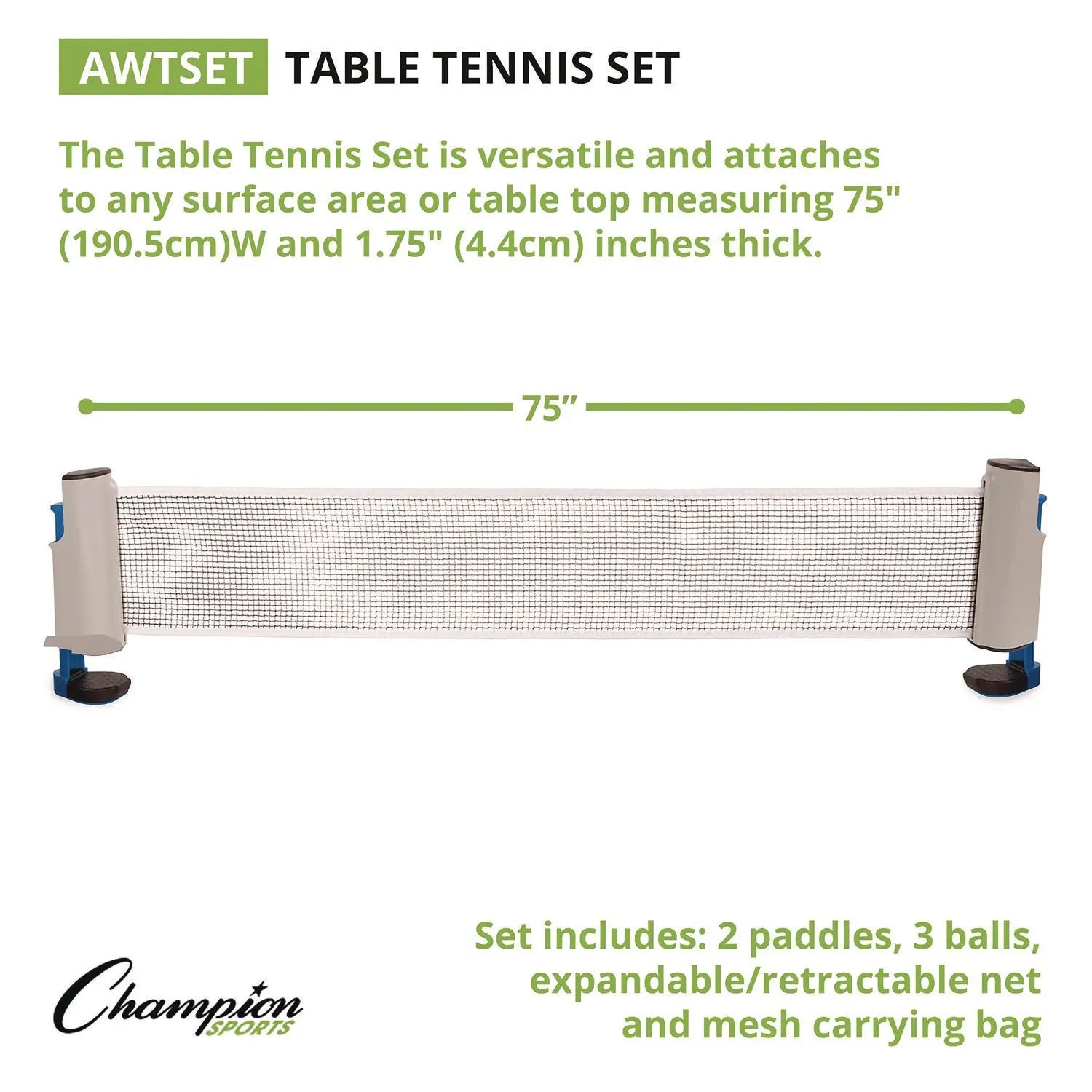 Anywhere Table Tennis Set, with Carry Bag Champion Sports Flipcost