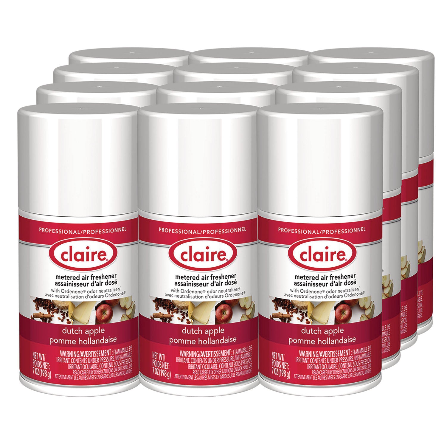 Claire® Metered Air Freshener, Apple Scent, 7 oz Aerosol Spray, 12/Carton