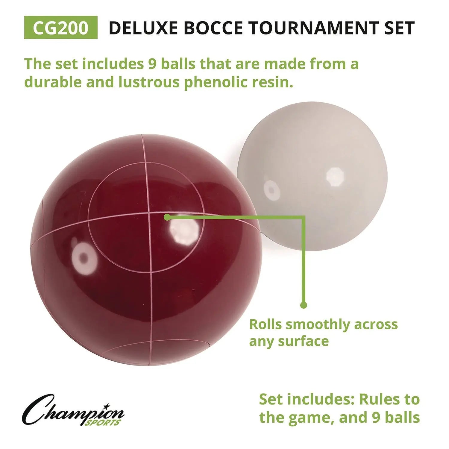 Deluxe Bocce Tournament Set, 4.25" dia Balls, Assorted Colors Champion Sports Flipcost
