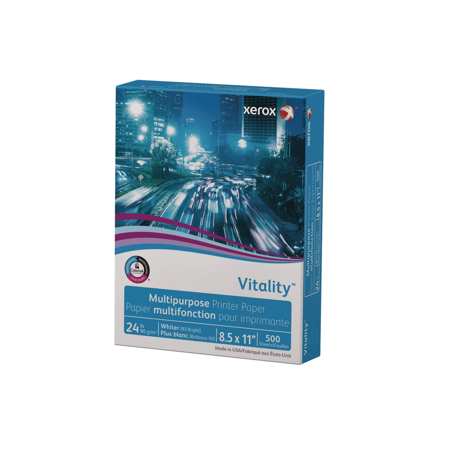 xerox™ Vitality Multipurpose Print Paper, 92 Bright, 24 lb Bond Weight, 8.5 x 11, White, 500/Ream