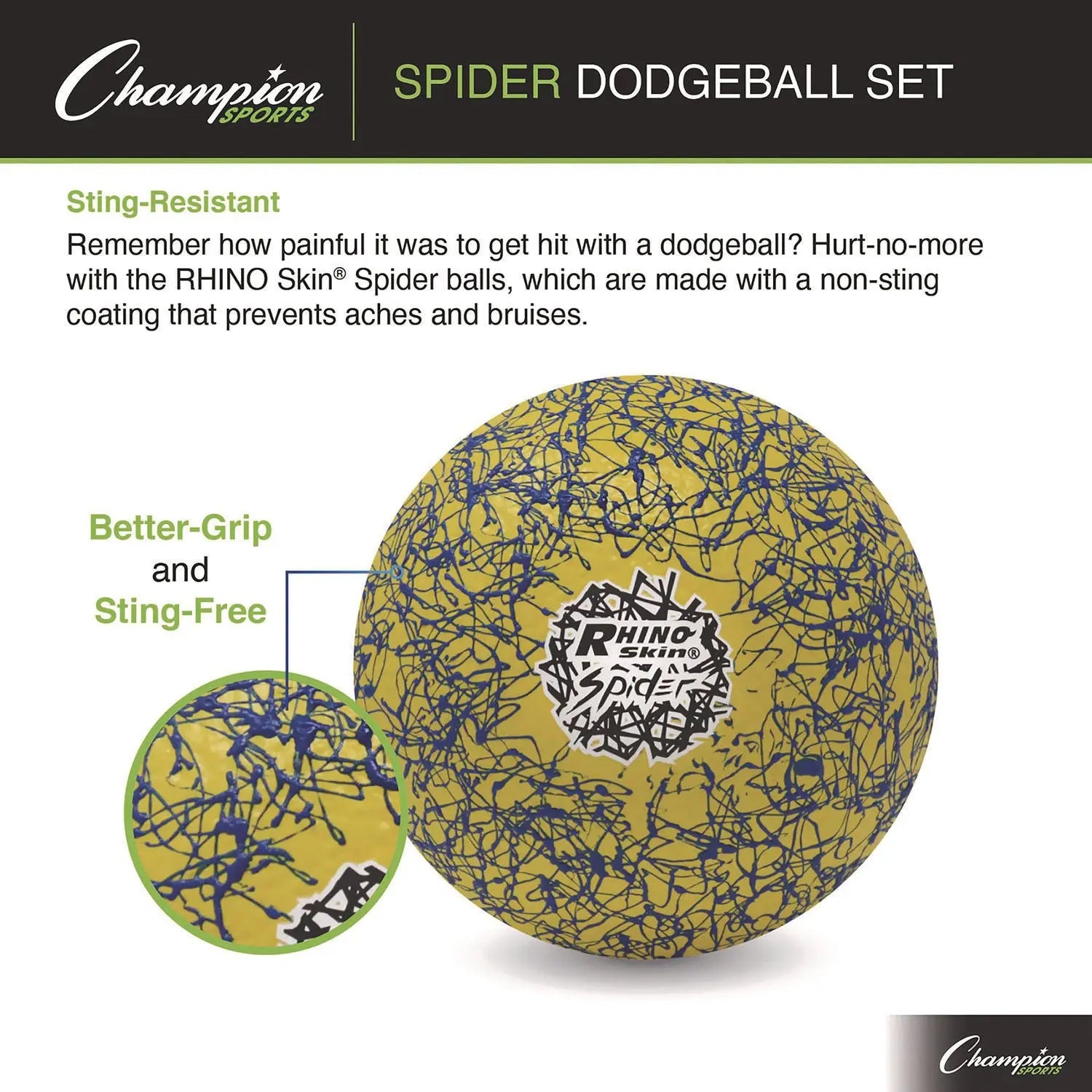 Rhino Skin Spider Dodgeball Set, 6.3" Diameter, Assorted Colors, 6/Set Champion Sports Flipcost