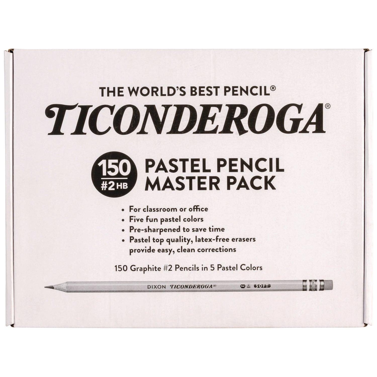 Ticonderoga® Pre-Sharpened Pencil, 2.2 mm, HB (#2), Black Lead, Pastel Assorted Barrel Colors, 150/Pack
