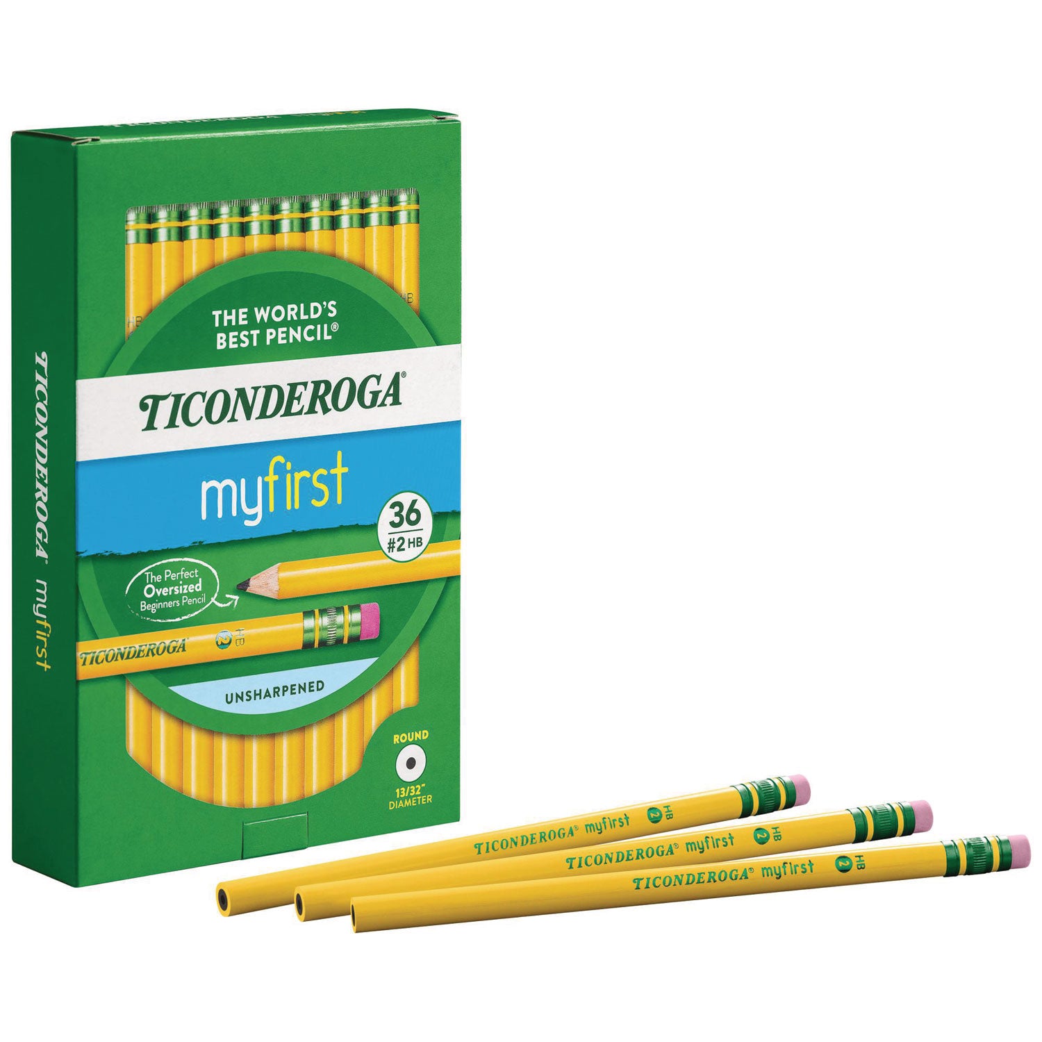 Ticonderoga® My First Woodcase Pencil with Eraser, 3.6 mm, HB (#2), Black Lead, Yellow Barrel, 36/Pack