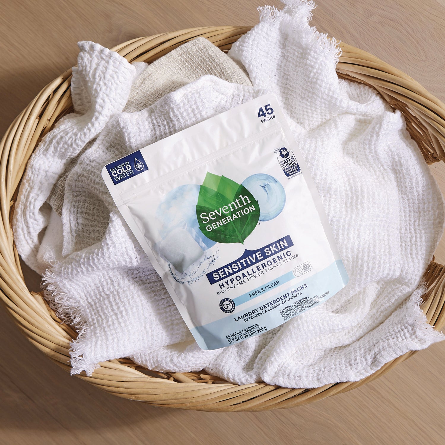 Seventh Generation® Natural Laundry Detergent Packs, Powder, Unscented, 45 Packets/pack