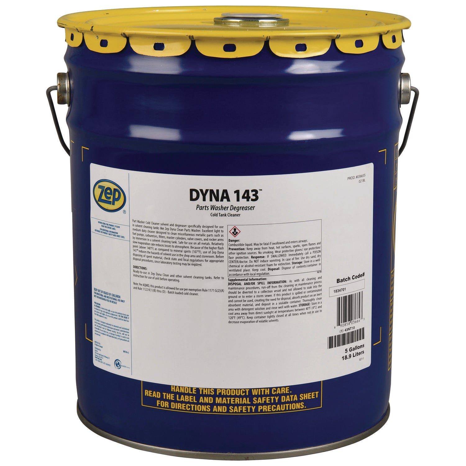 Zep® DYNA 143 Parts Washer Degreaser, 5 gal Pail