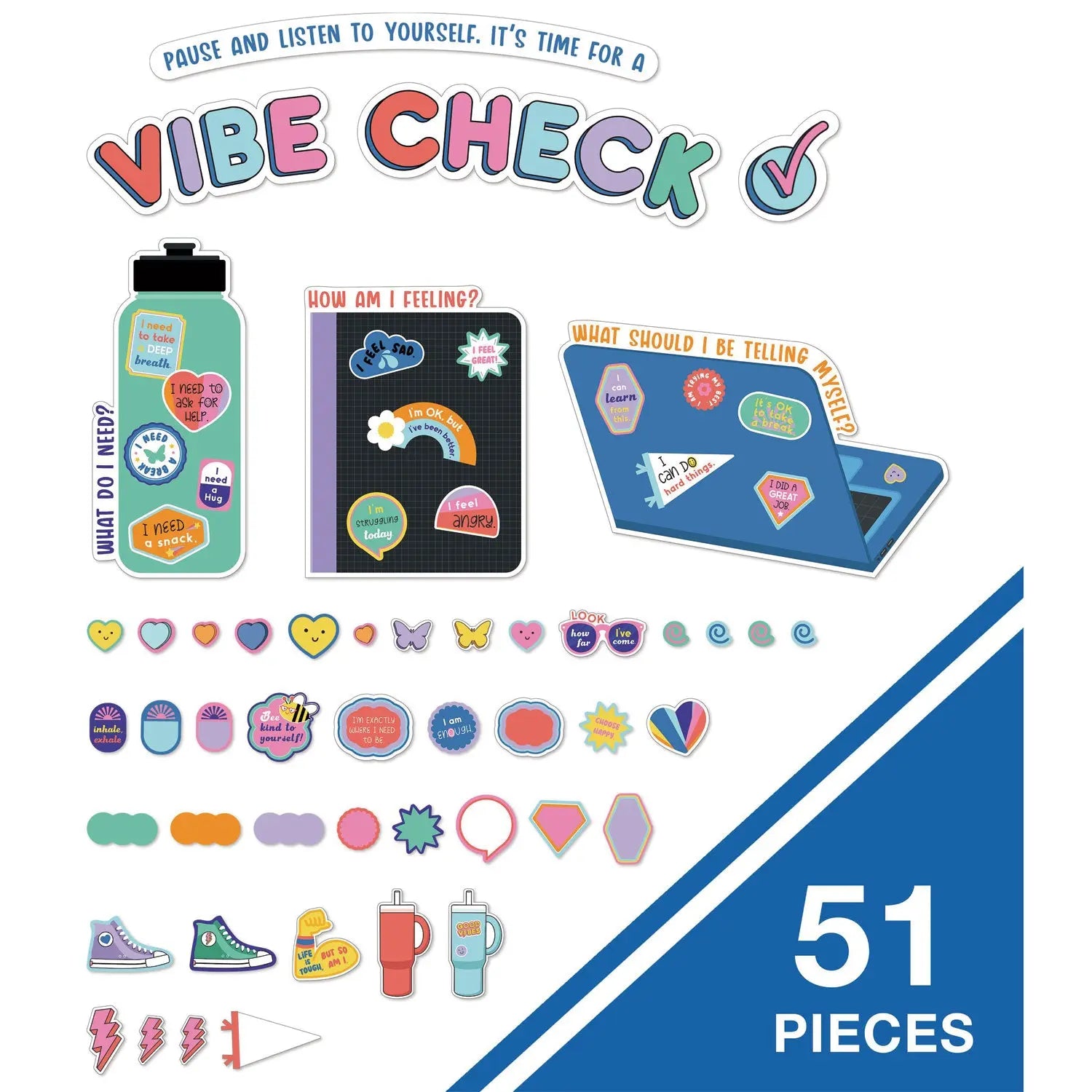 Decorative Bulletin Board Set, 51-Piece Set, We Stick Together: Vibe Check, 14.1" x 17.9", Multicolor Carson-Dellosa Education Flipcost