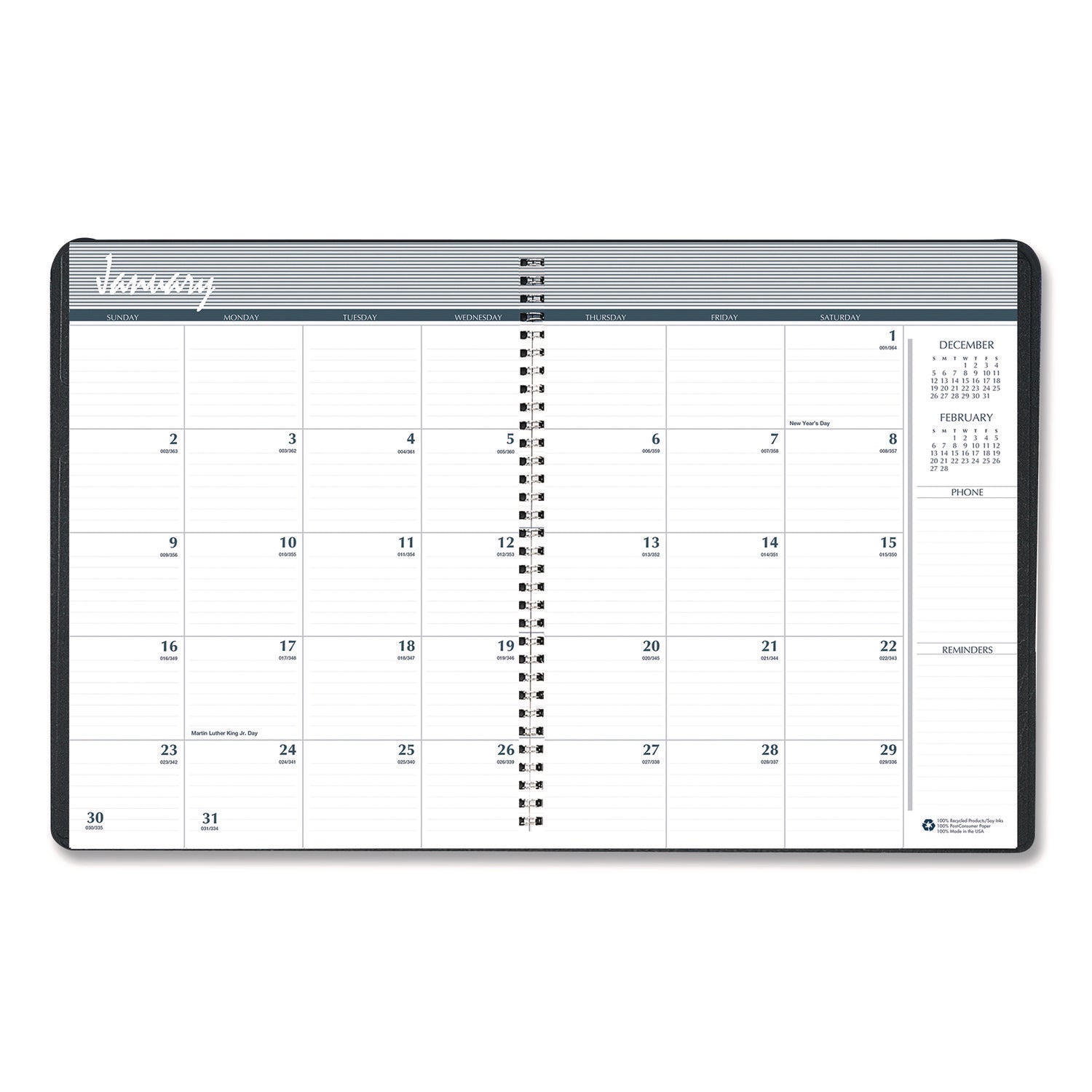 House of Doolittle™ 14-Month Recycled Ruled Monthly Planner, 8.75 x 6.78, Black Cover, 14-Month: Dec 2024 to Jan 2026