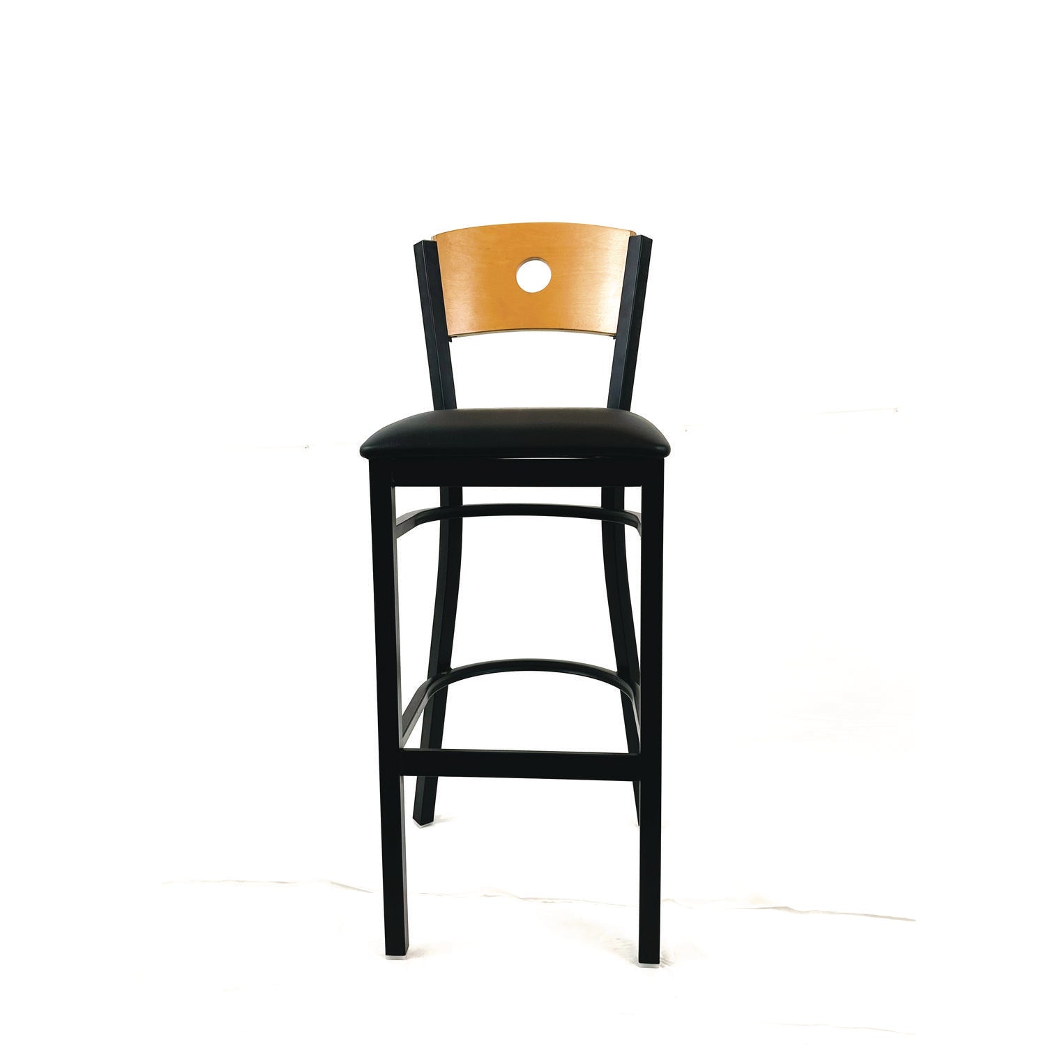 JMC Furniture Circle Series Barstool, Supports Up to 300 lb, 28.5" Seat Height, Black Seat, Natural Back, Black Base