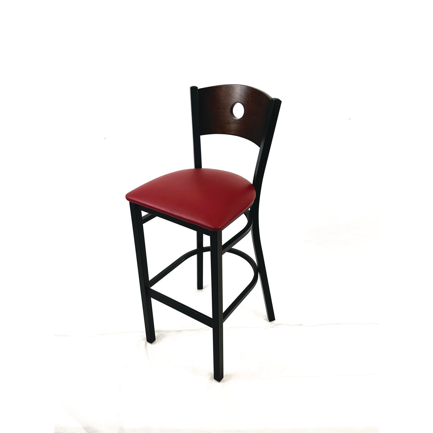 JMC Furniture Circle Series Barstool, Supports Up to 300 lb, 28.5" Seat Height, Burgundy Seat, Dark Walnut Back, Black Base