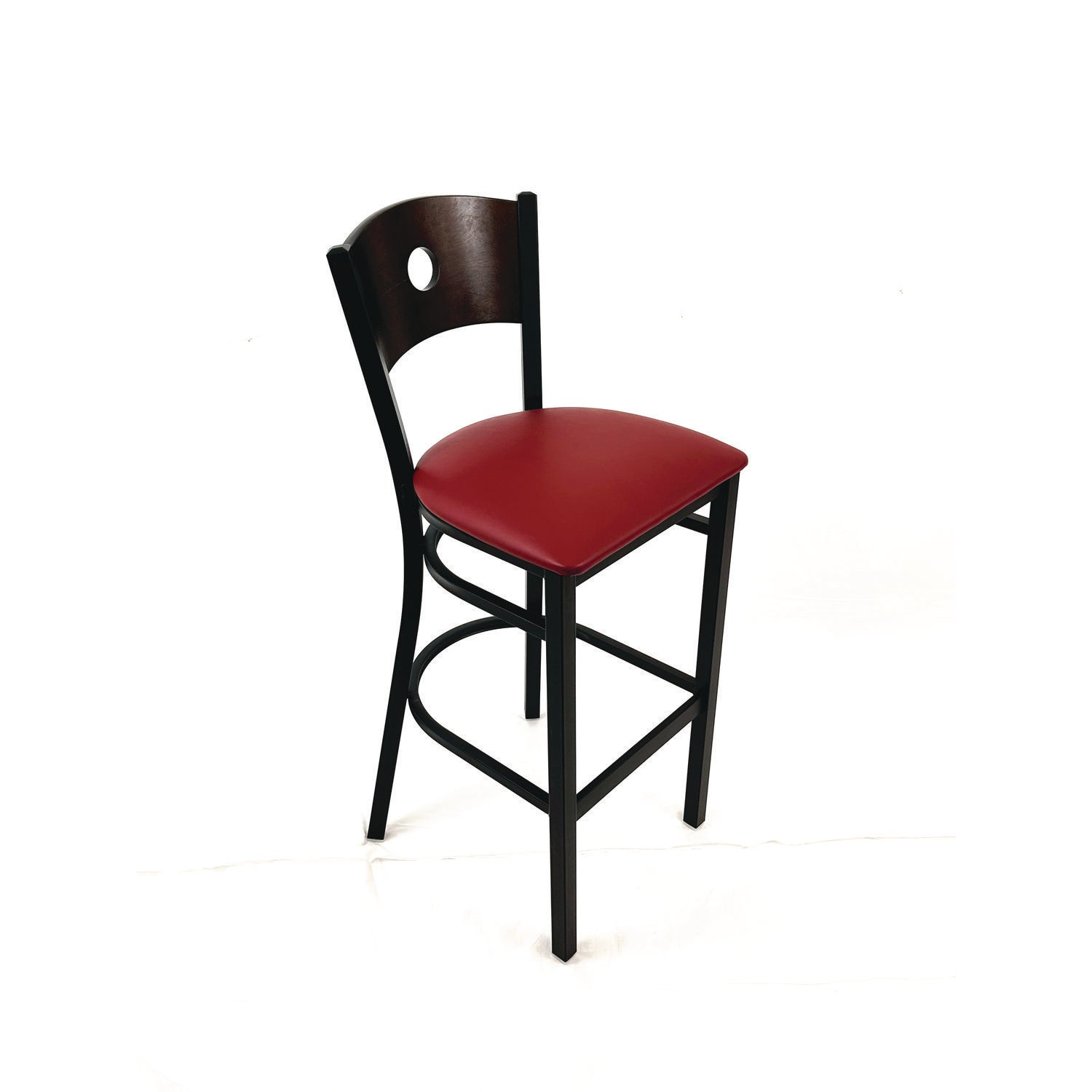 JMC Furniture Circle Series Barstool, Supports Up to 300 lb, 28.5" Seat Height, Burgundy Seat, Dark Walnut Back, Black Base