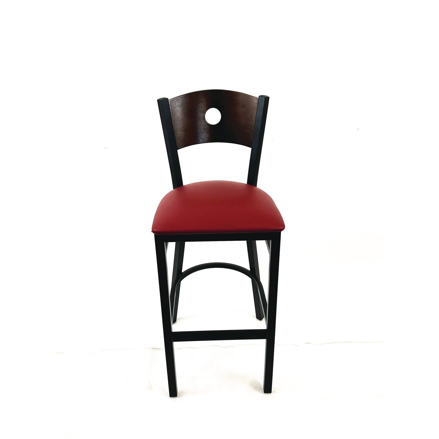 JMC Furniture Circle Series Barstool, Supports Up to 300 lb, 28.5" Seat Height, Burgundy Seat, Dark Walnut Back, Black Base