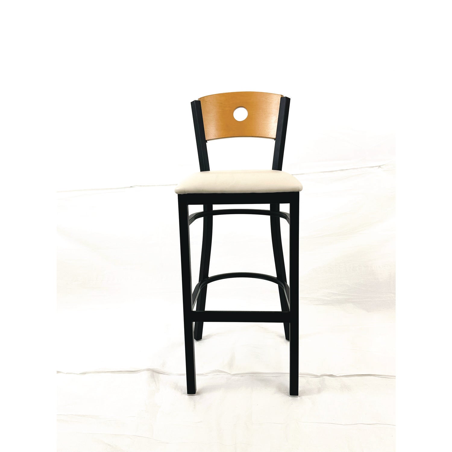 JMC Furniture Circle Series Barstool, Supports Up to 300 lb, 28.5" Seat Height, Cream Seat, Natural Back, Black Base