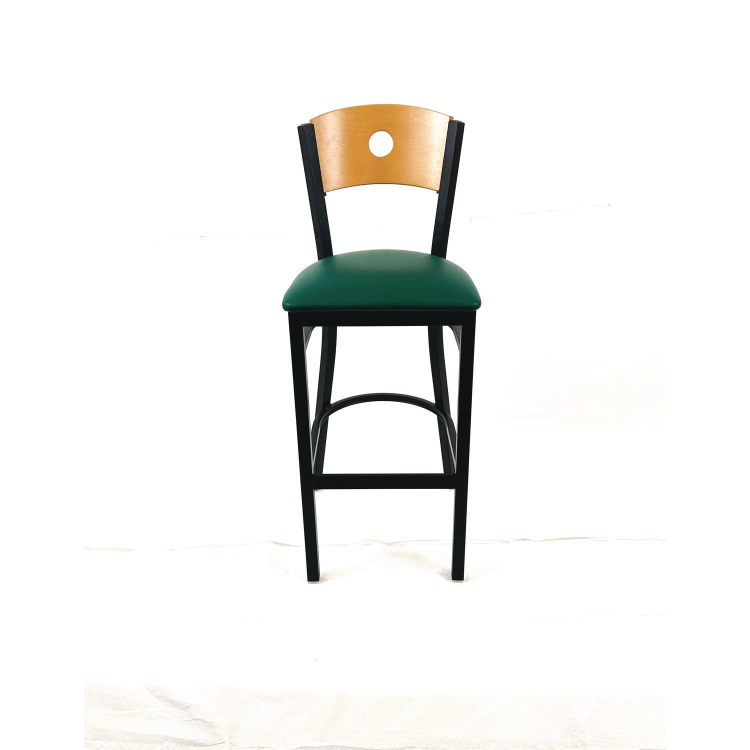 JMC Furniture Circle Series Barstool, Supports Up to 300 lb, 28.5" Seat Height, Green Seat, Natural Back, Black Base