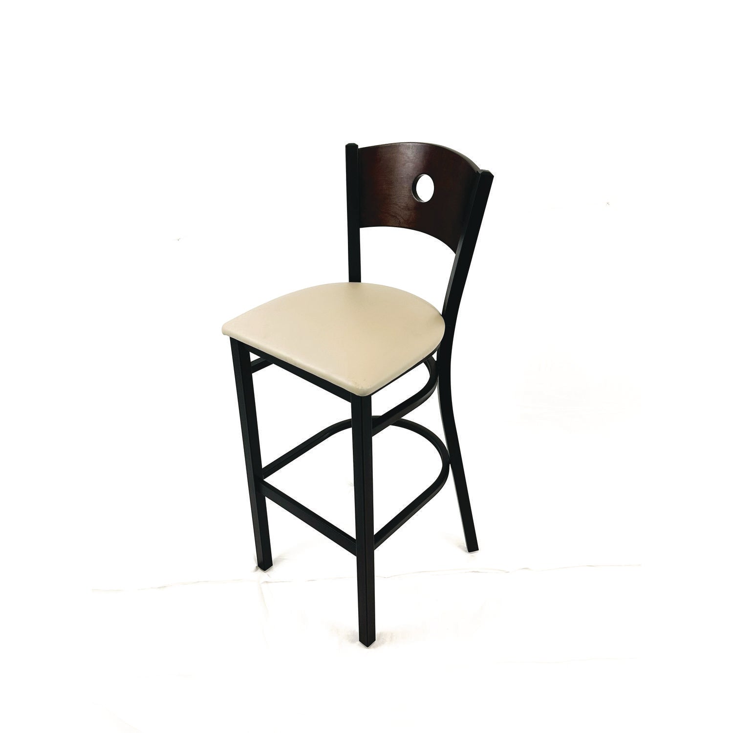 JMC Furniture Circle Series Barstool, Supports Up to 300 lb, 28.5" Seat Height, Taupe Seat, Dark Walnut Back, Black Base
