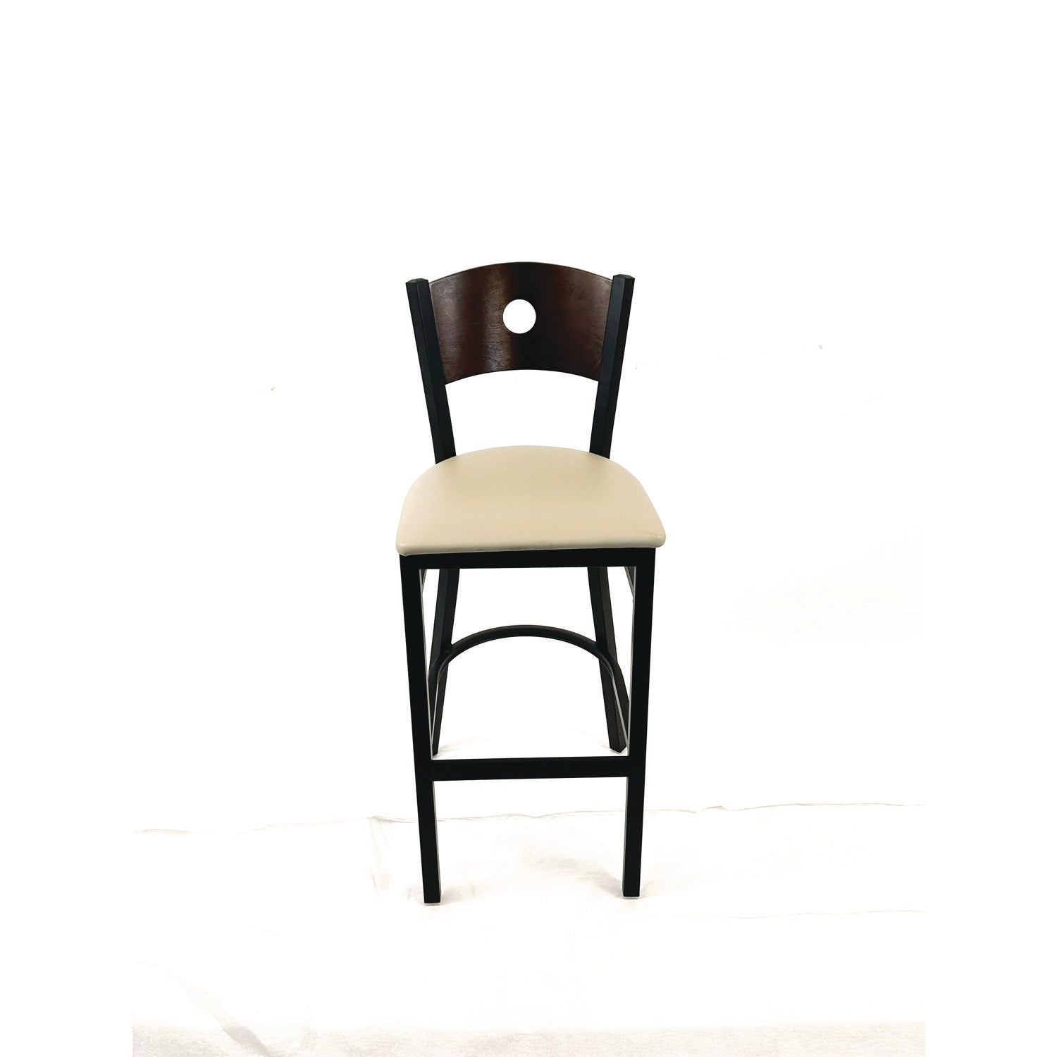 JMC Furniture Circle Series Barstool, Supports Up to 300 lb, 28.5" Seat Height, Taupe Seat, Dark Walnut Back, Black Base