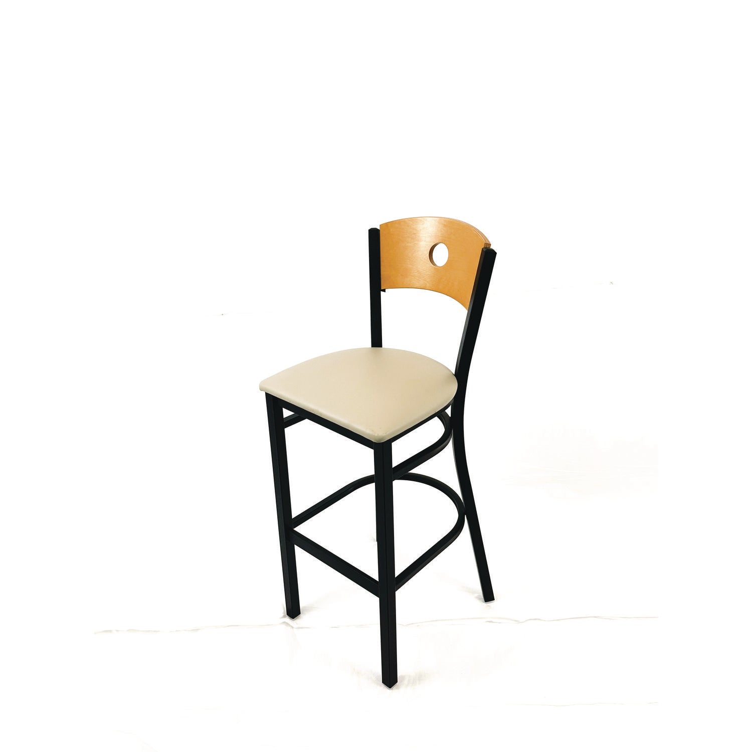 JMC Furniture Circle Series Barstool, Supports Up to 300 lb, 28.5" Seat Height, Taupe Seat, Natural Back, Black Base