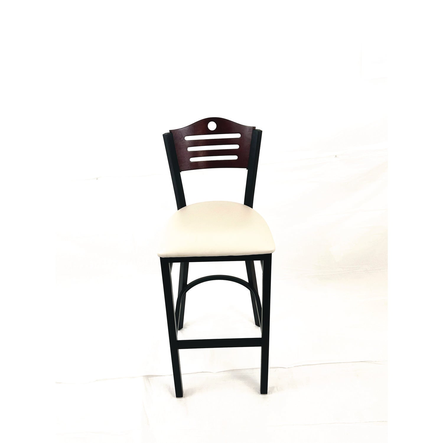 JMC Furniture Eagle Series Barstool, Supports Up to 300 lb, 28.5" Seat Height, Cream Seat, Dark Mahogany Back, Black Base