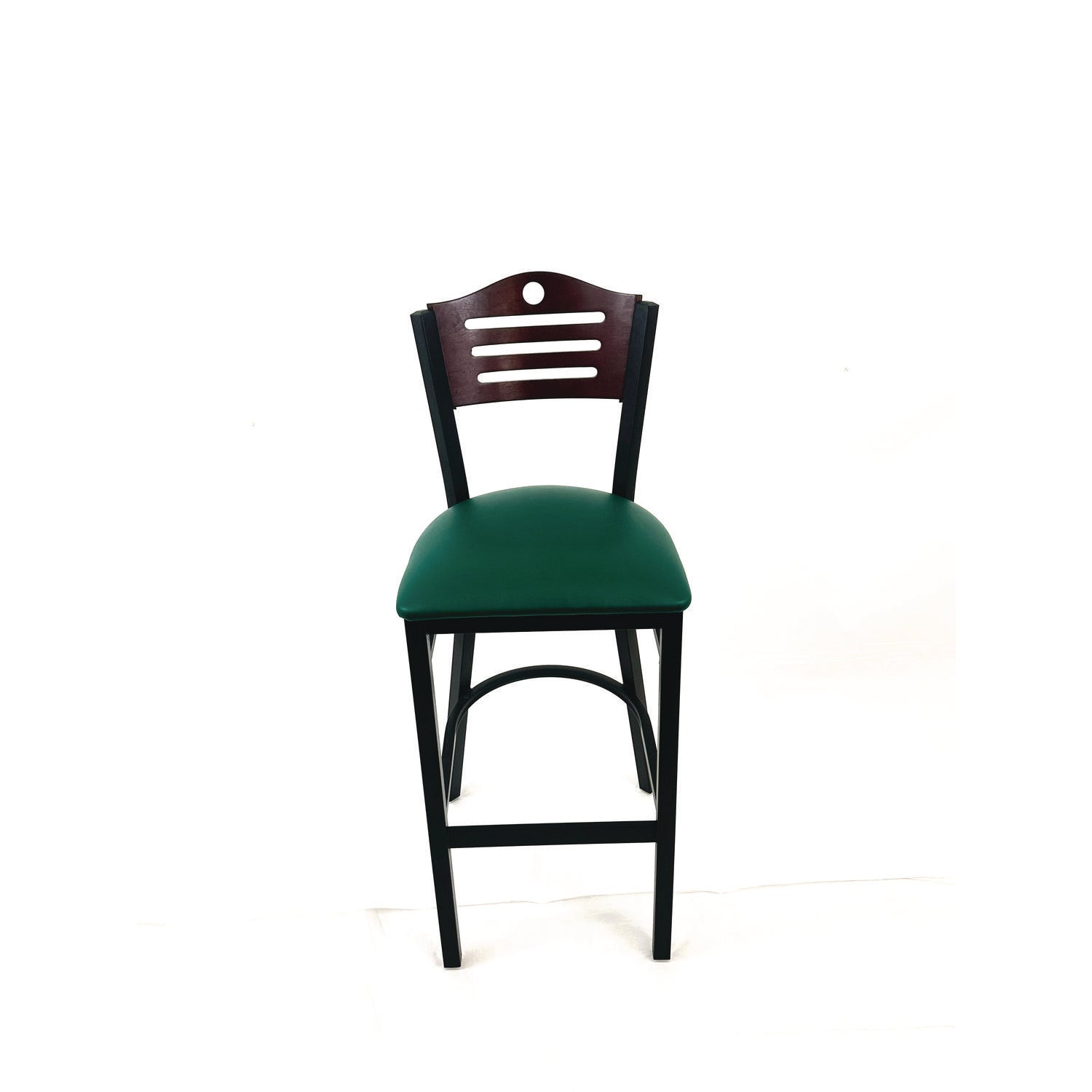 JMC Furniture Eagle Series Barstool, Supports Up to 300 lb, 28.5" Seat Height, Green Seat, Dark Mahogany Back, Black Base