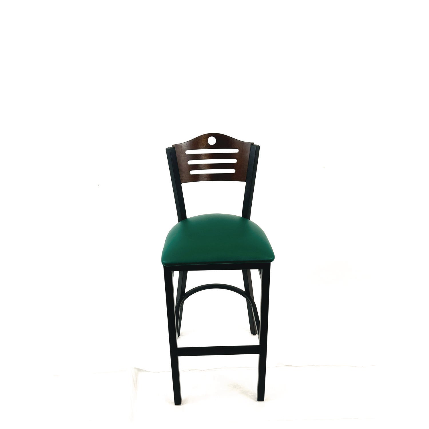 JMC Furniture Eagle Series Barstool, Supports Up to 300 lb, 28.5" Seat Height, Green Seat, Dark Walnut Back, Black Base