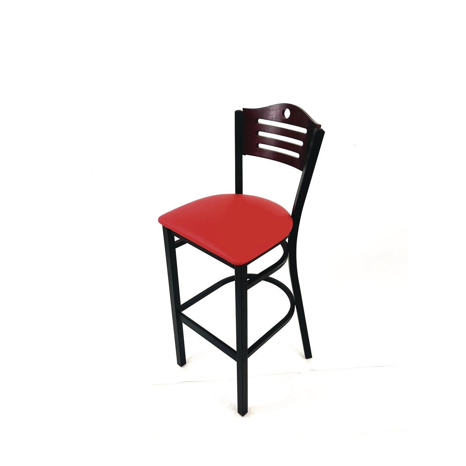 JMC Furniture Eagle Series Barstool, Supports Up to 300 lb, 28.5" Seat Height, Red Seat, Dark Mahogany Back, Black Base