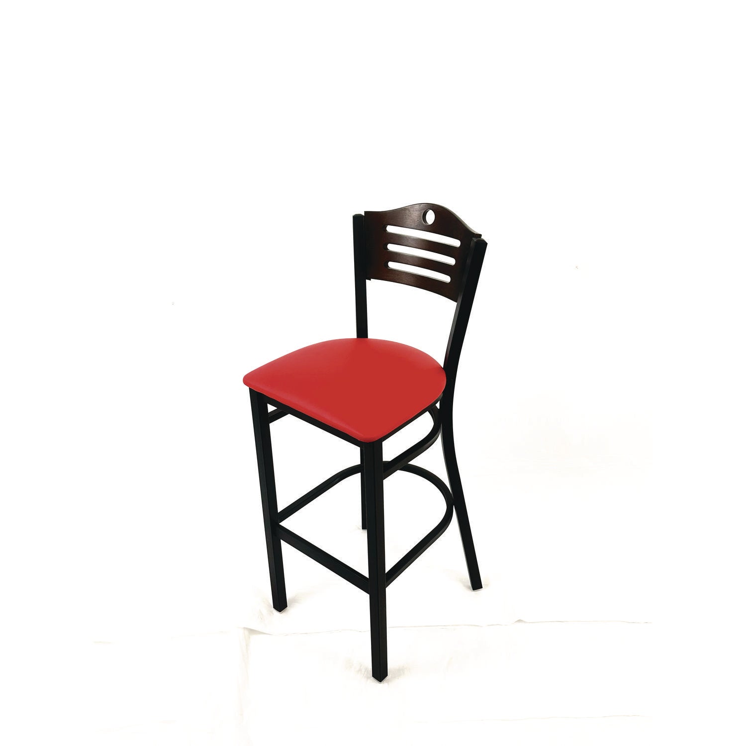 JMC Furniture Eagle Series Barstool, Supports Up to 300 lb, 28.5" Seat Height, Red Seat, Dark Walnut Back, Black Base