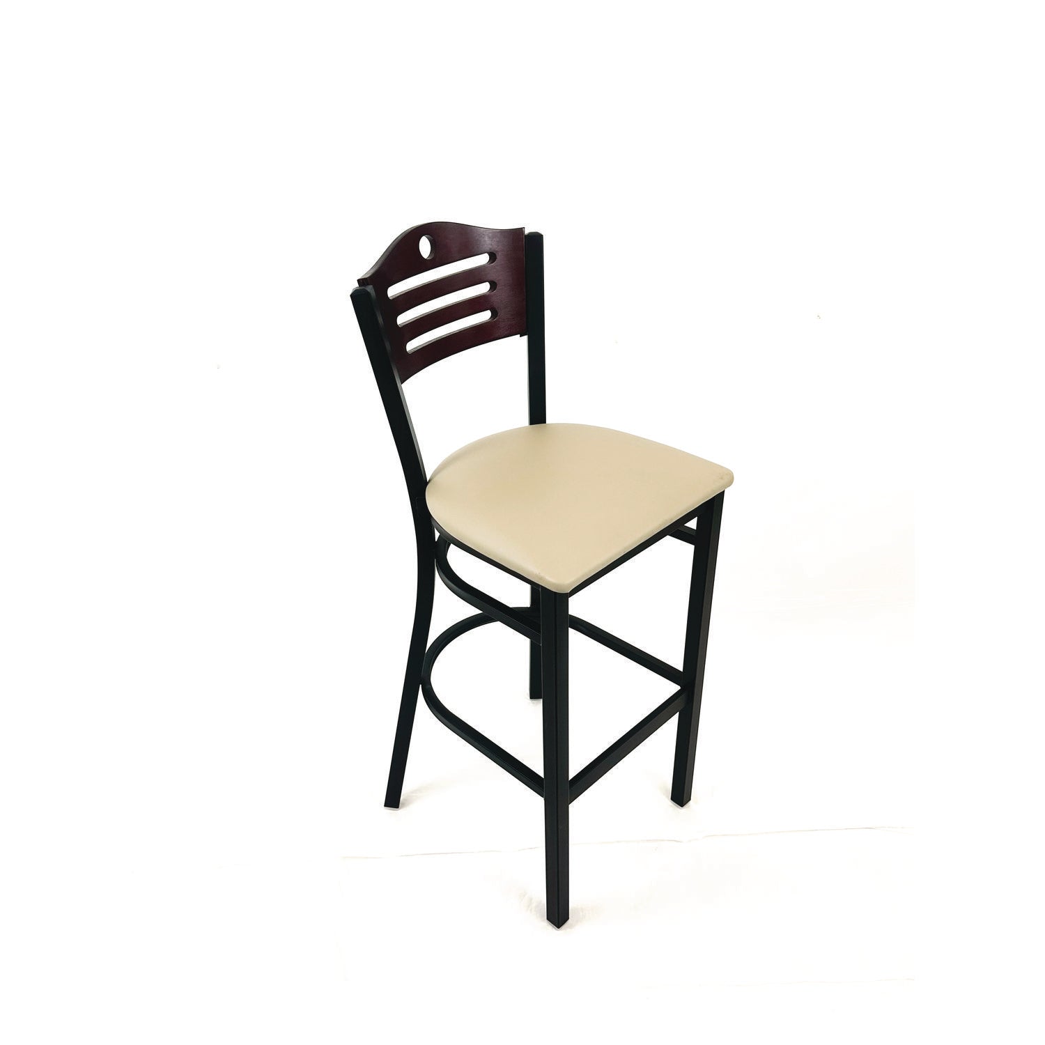 JMC Furniture Eagle Series Barstool, Supports Up to 300 lb, 28.5" Seat Height, Taupe Seat, Dark Mahogany Back, Black Base