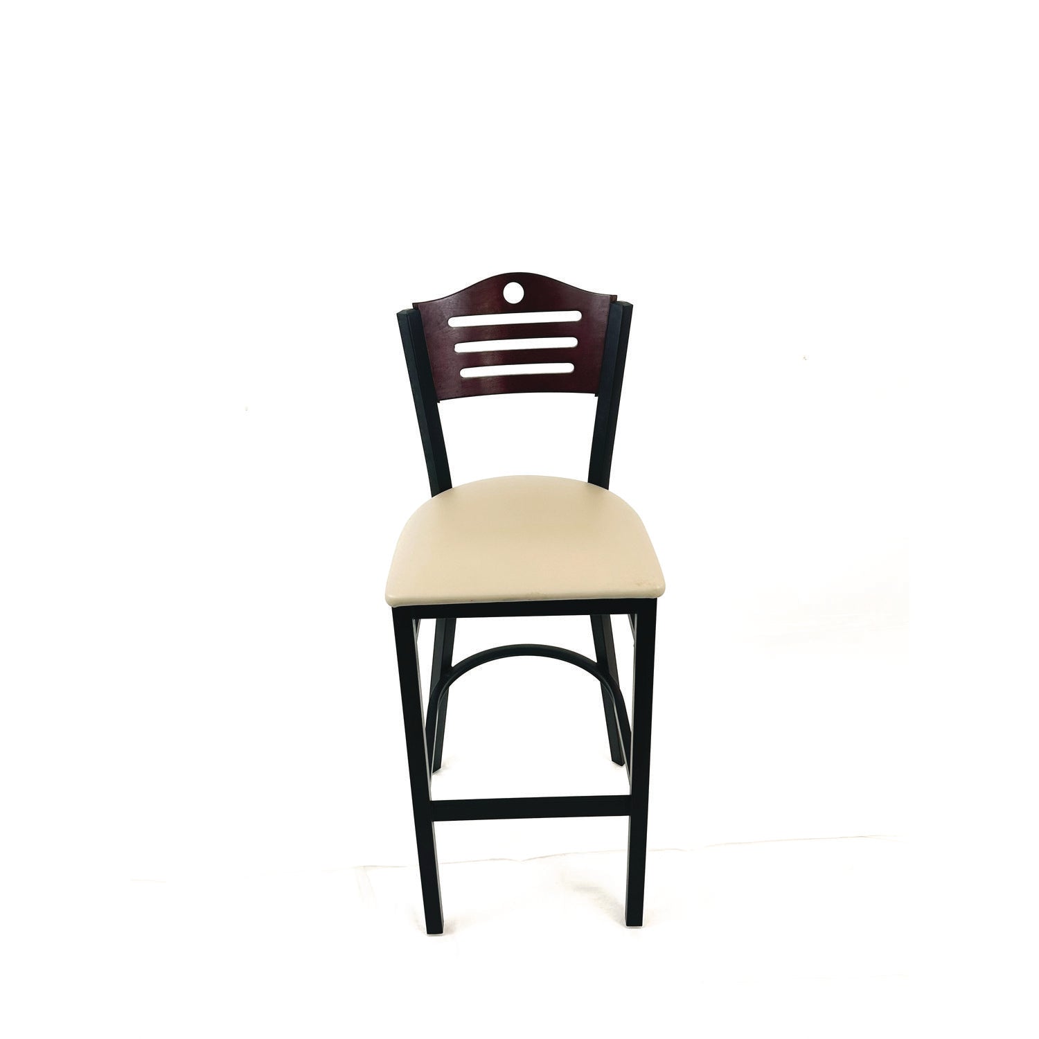 JMC Furniture Eagle Series Barstool, Supports Up to 300 lb, 28.5" Seat Height, Taupe Seat, Dark Mahogany Back, Black Base