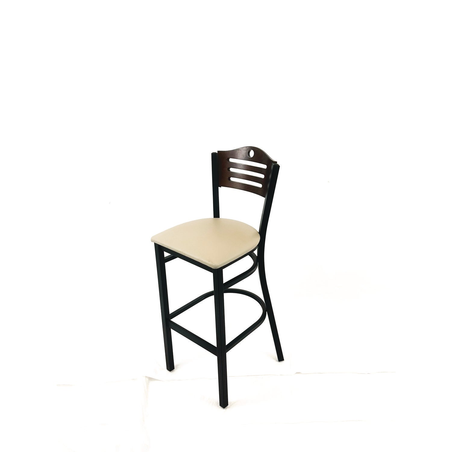 JMC Furniture Eagle Series Barstool, Supports Up to 300 lb, 28.5" Seat Height, Taupe Seat, Dark Walnut Back, Black Base