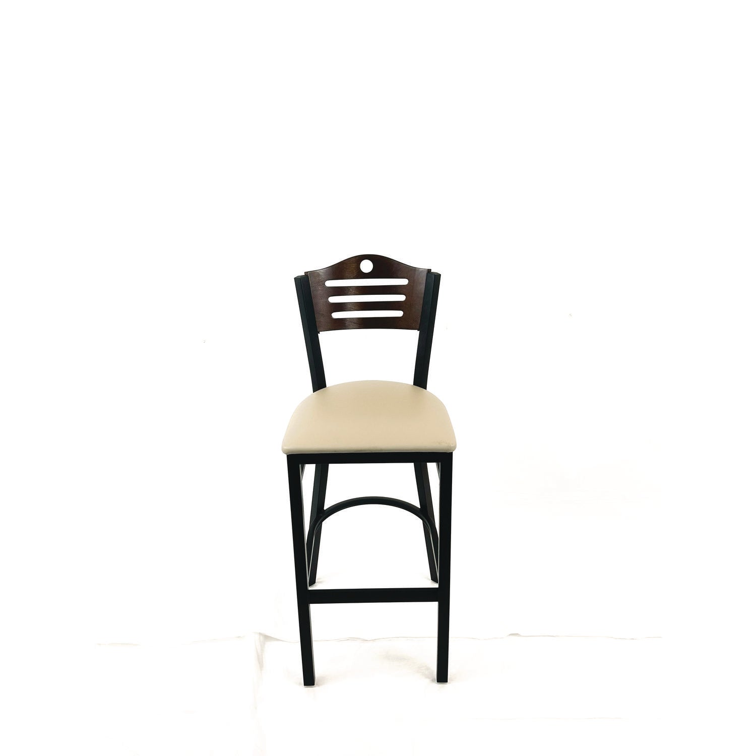 JMC Furniture Eagle Series Barstool, Supports Up to 300 lb, 28.5" Seat Height, Taupe Seat, Dark Walnut Back, Black Base