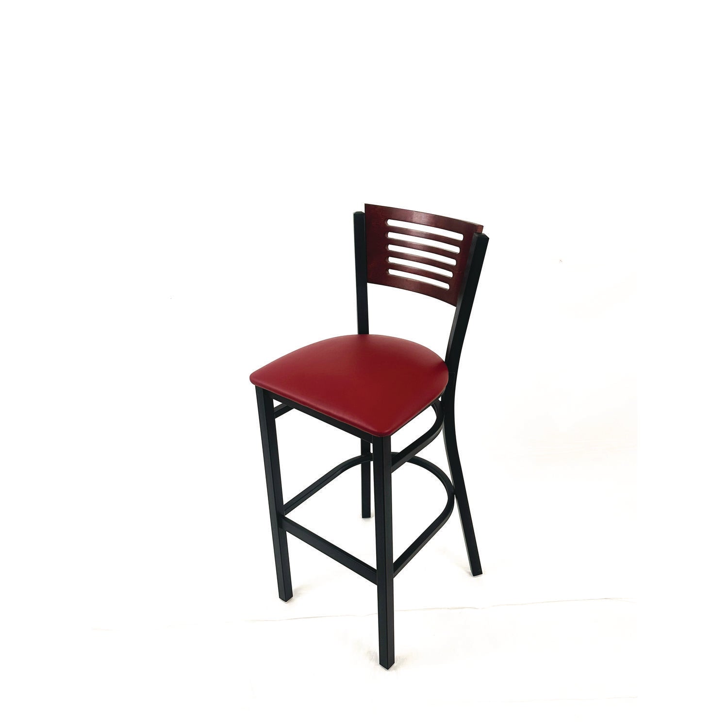 JMC Furniture Jones River Series Barstool, Supports Up to 300 lb, 28.5" Seat Height, Burgundy Seat, Dark Mahogany Back, Black Base