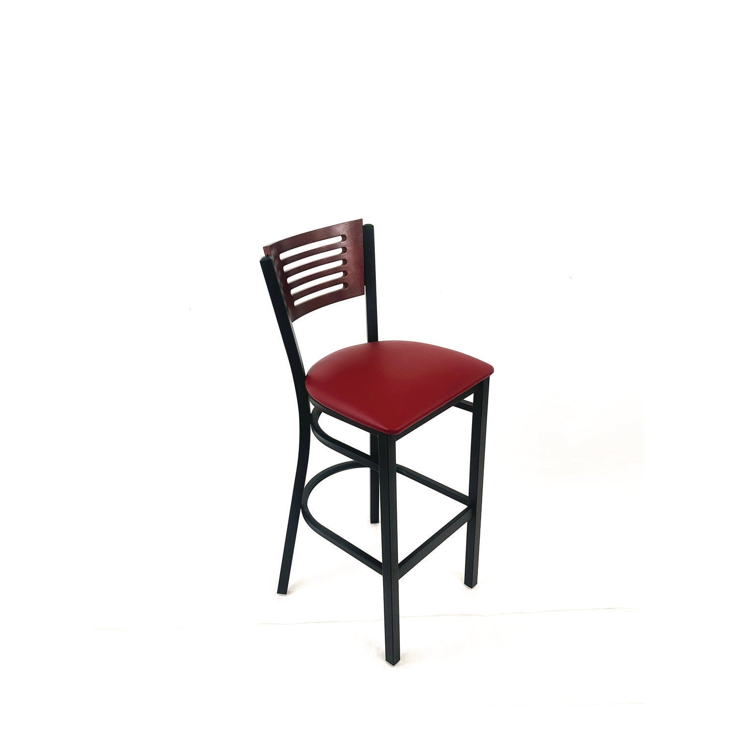 JMC Furniture Jones River Series Barstool, Supports Up to 300 lb, 28.5" Seat Height, Burgundy Seat, Dark Mahogany Back, Black Base