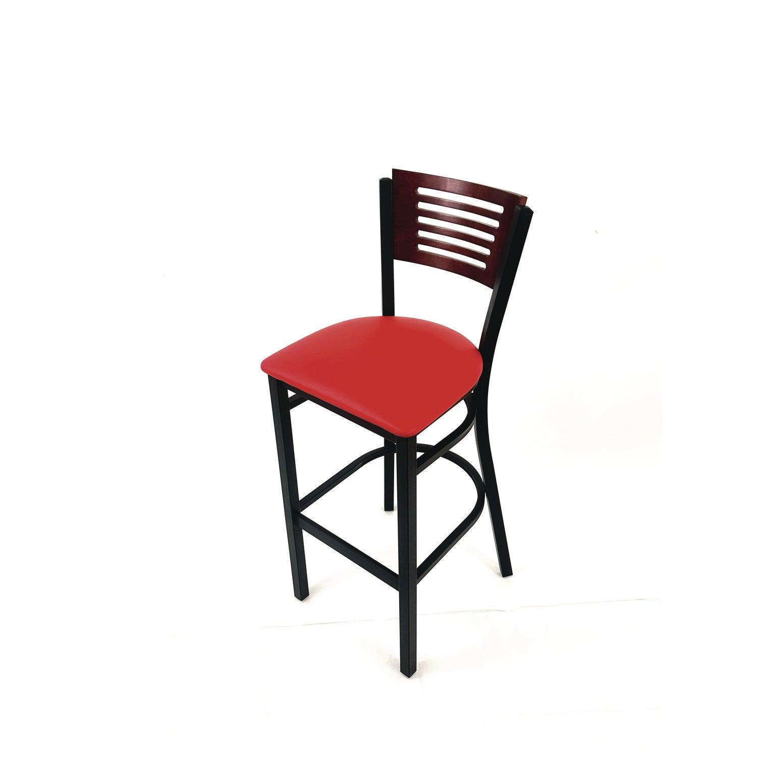 JMC Furniture Jones River Series Barstool, Supports Up to 300 lb, 28.5" Seat Height, Red Seat, Dark Mahogany Back, Black Base