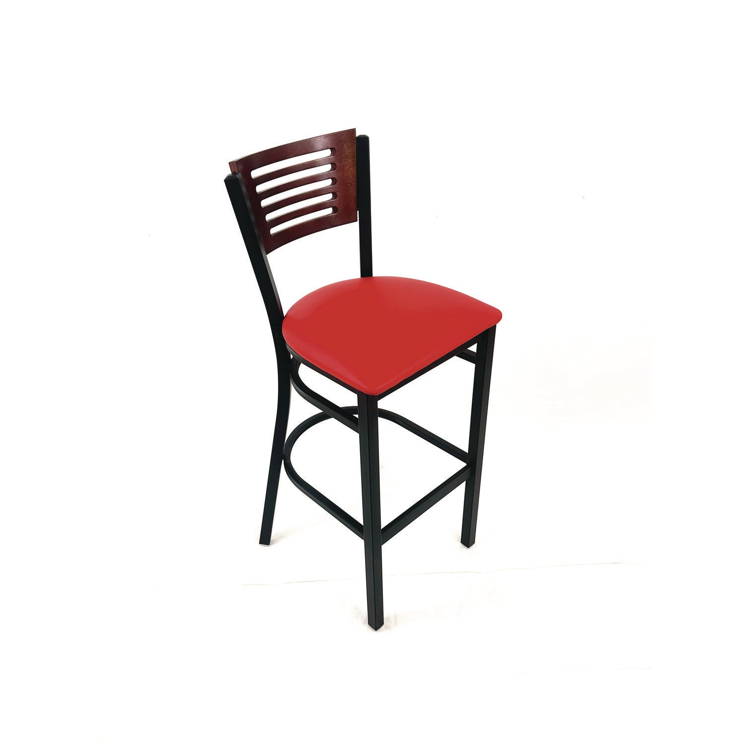 JMC Furniture Jones River Series Barstool, Supports Up to 300 lb, 28.5" Seat Height, Red Seat, Dark Mahogany Back, Black Base