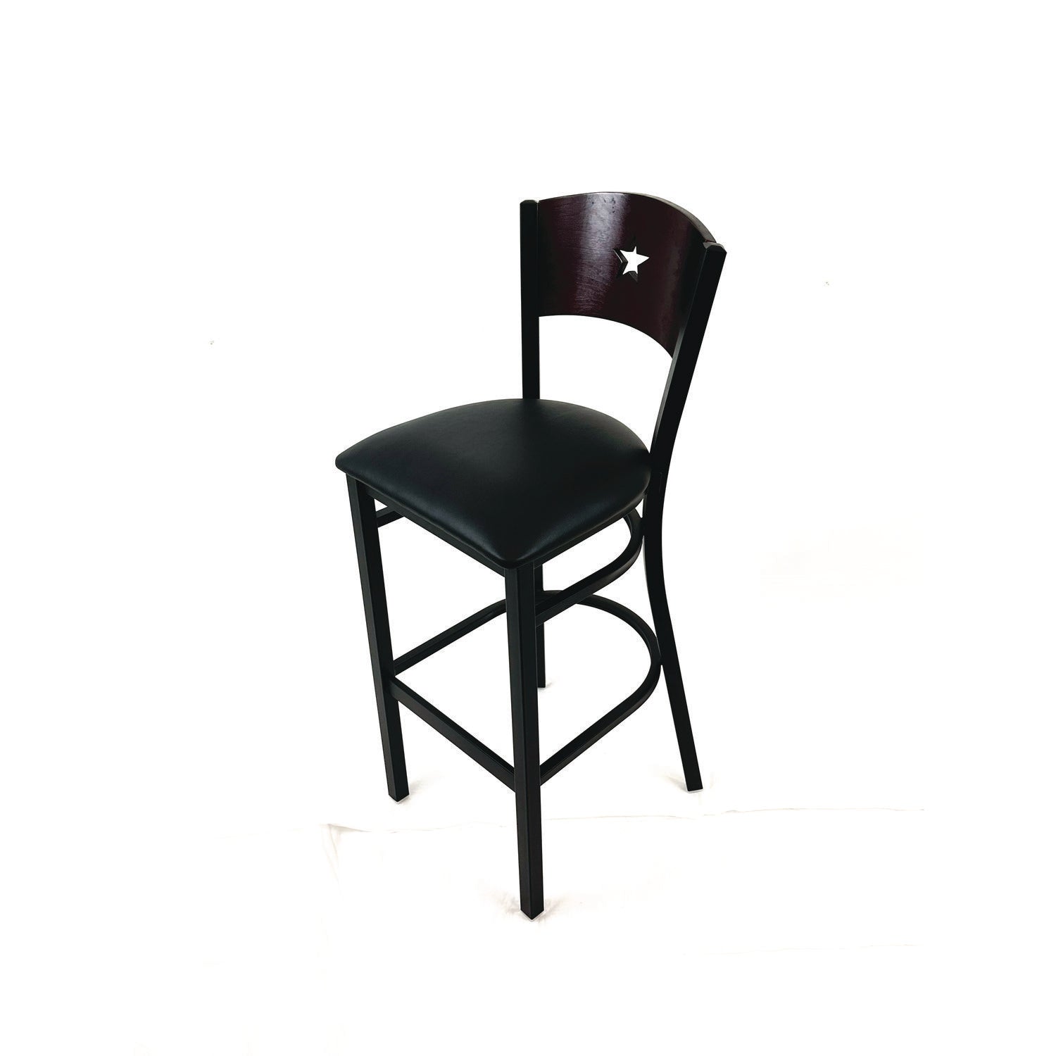 JMC Furniture Liberty Series Barstool, Supports Up to 300 lb, 28.5" Seat Height, Black Seat, Dark Mahogany Back, Black Base