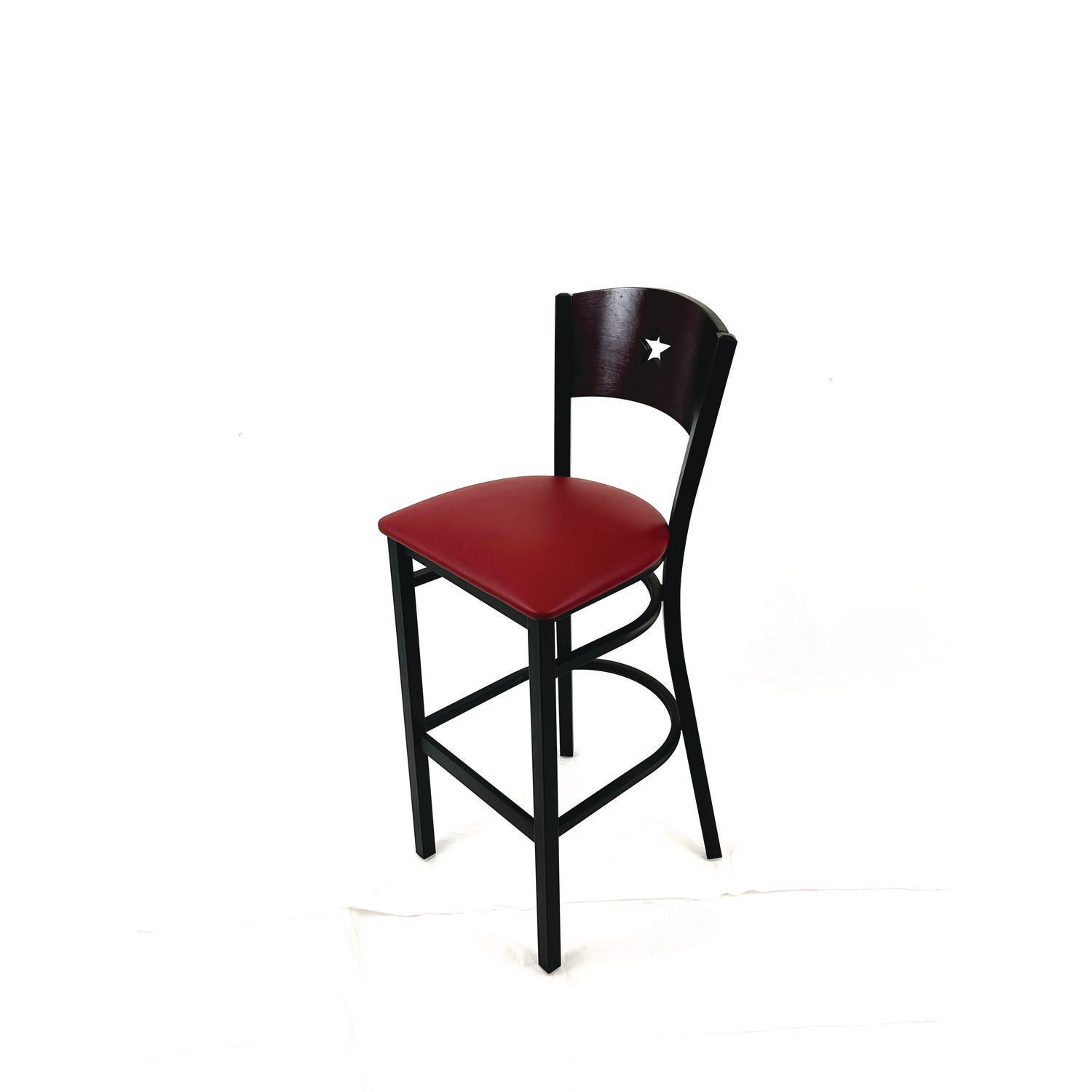 JMC Furniture Liberty Series Barstool, Supports Up to 300 lb, 28.5" Seat Height, Burgundy Seat, Dark Mahogany Back, Black Base