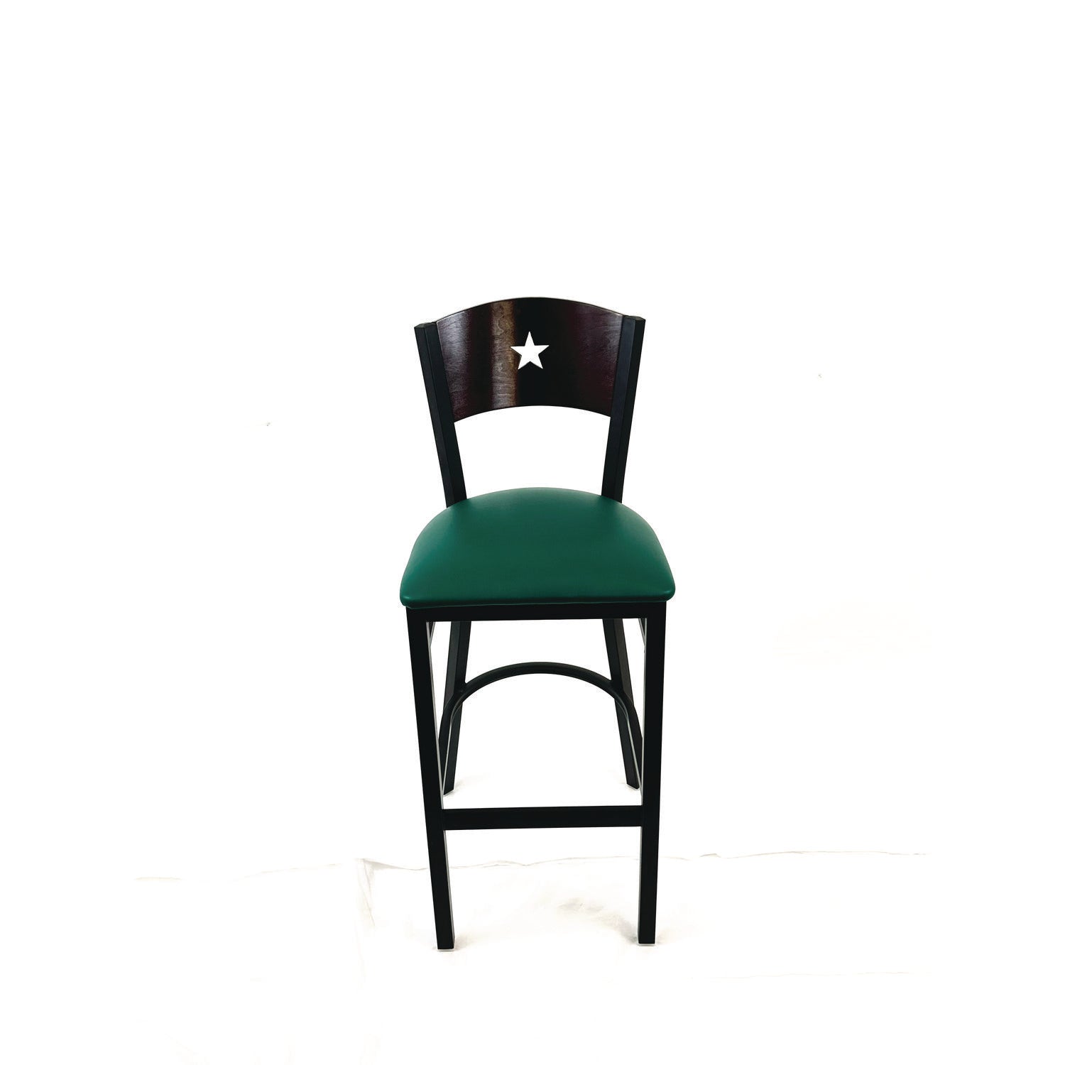 JMC Furniture Liberty Series Barstool, Supports Up to 300 lb, 28.5" Seat Height, Green Seat, Dark Mahogany Back, Black Base