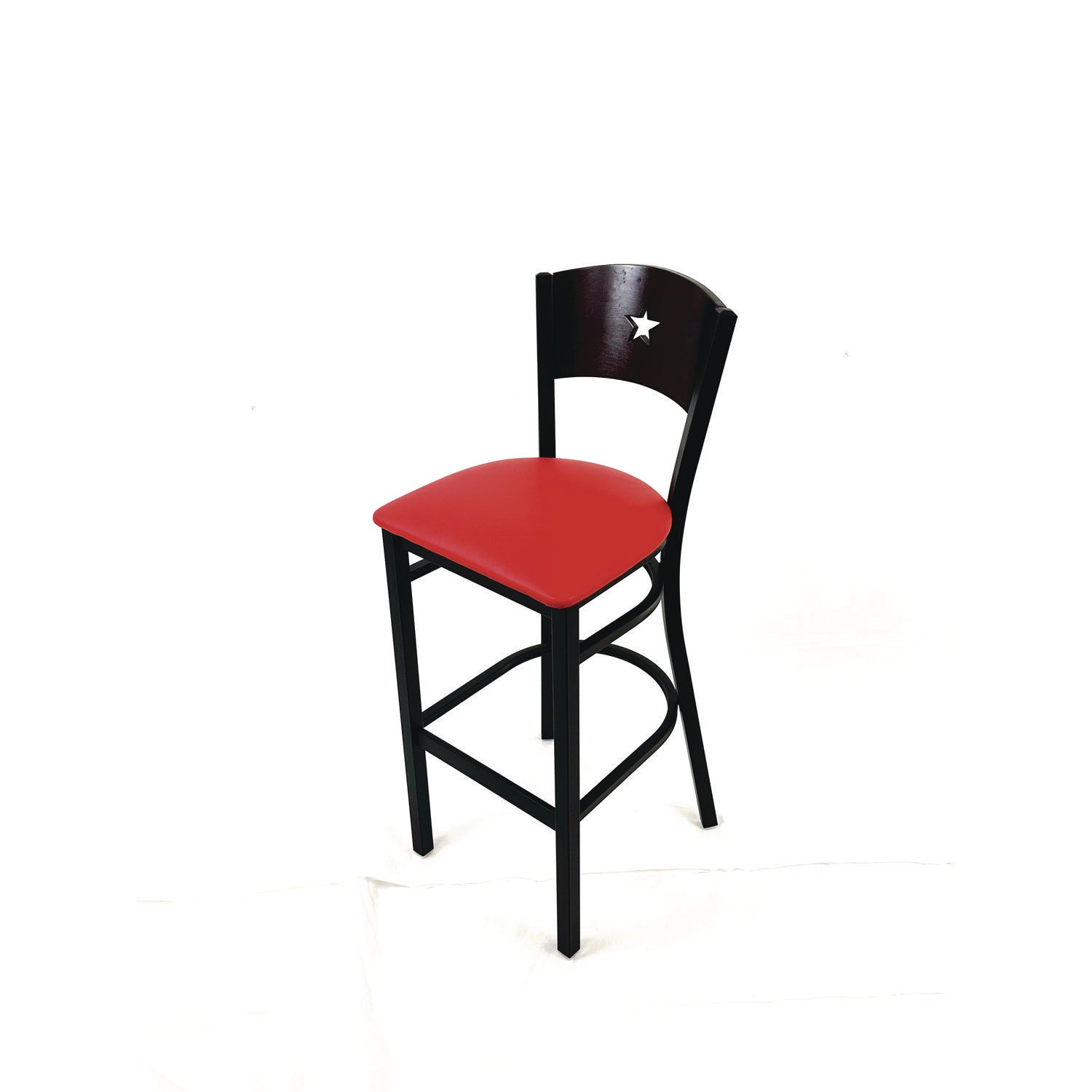 JMC Furniture Liberty Series Barstool, Supports Up to 300 lb, 28.5" Seat Height, Red Seat, Dark Mahogany Back, Black Base