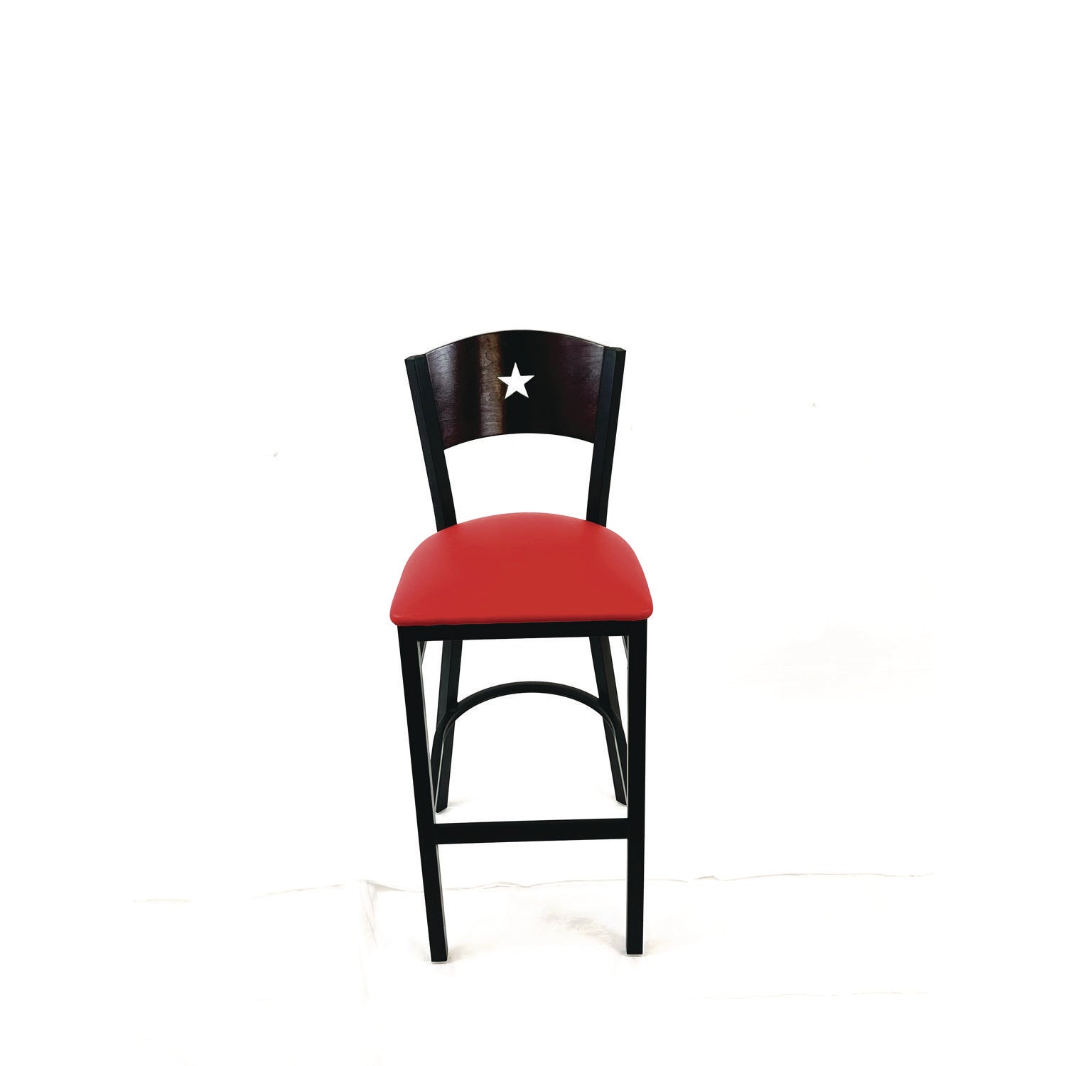 JMC Furniture Liberty Series Barstool, Supports Up to 300 lb, 28.5" Seat Height, Red Seat, Dark Mahogany Back, Black Base