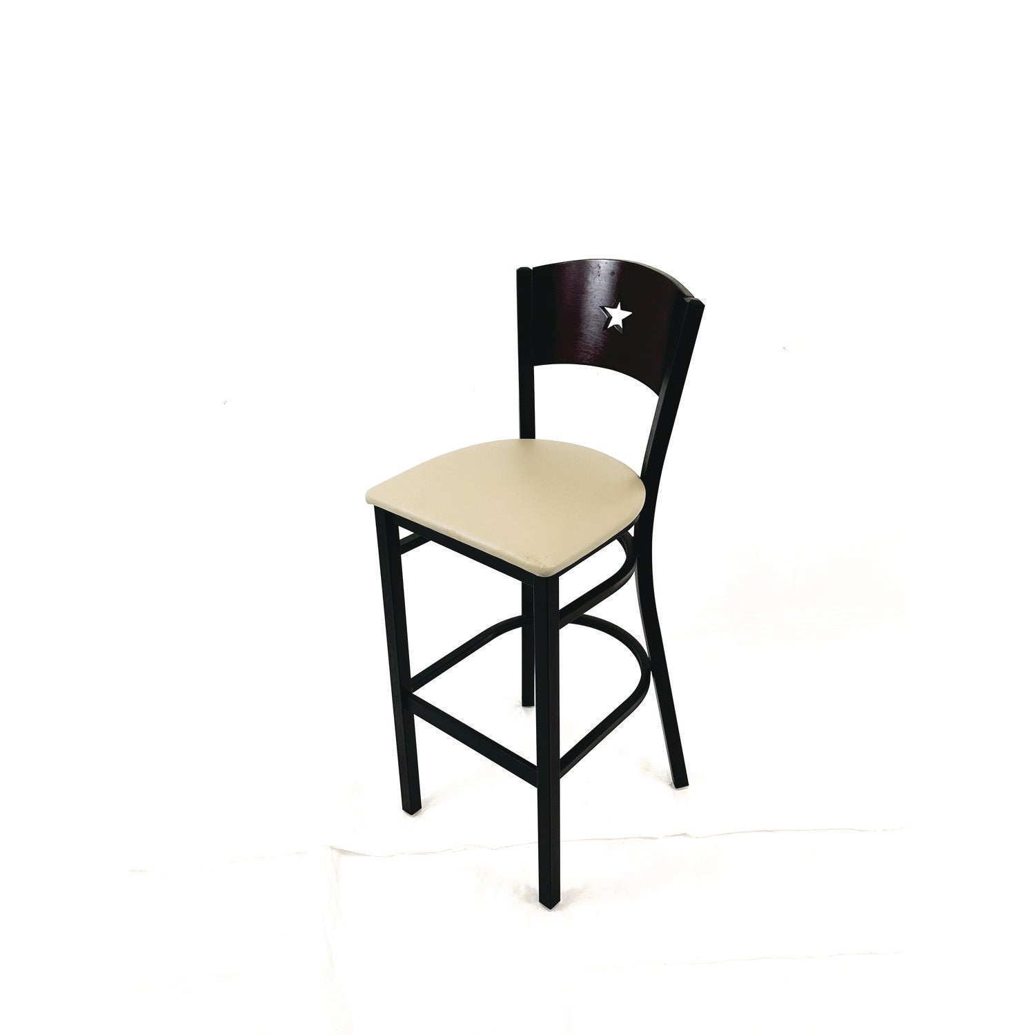 JMC Furniture Liberty Series Barstool, Supports Up to 300 lb, 28.5" Seat Height, Taupe Seat, Dark Mahogany Back, Black Base