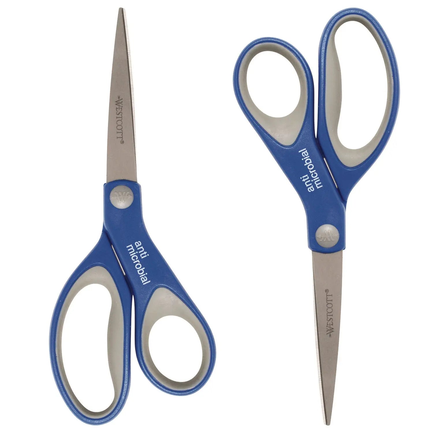 Scissors with Antimicrobial Protection, 8" Long, 3.25" Cut Length, Straight Blue/Gray Handle, 2/Pack Westcott® Flipcost